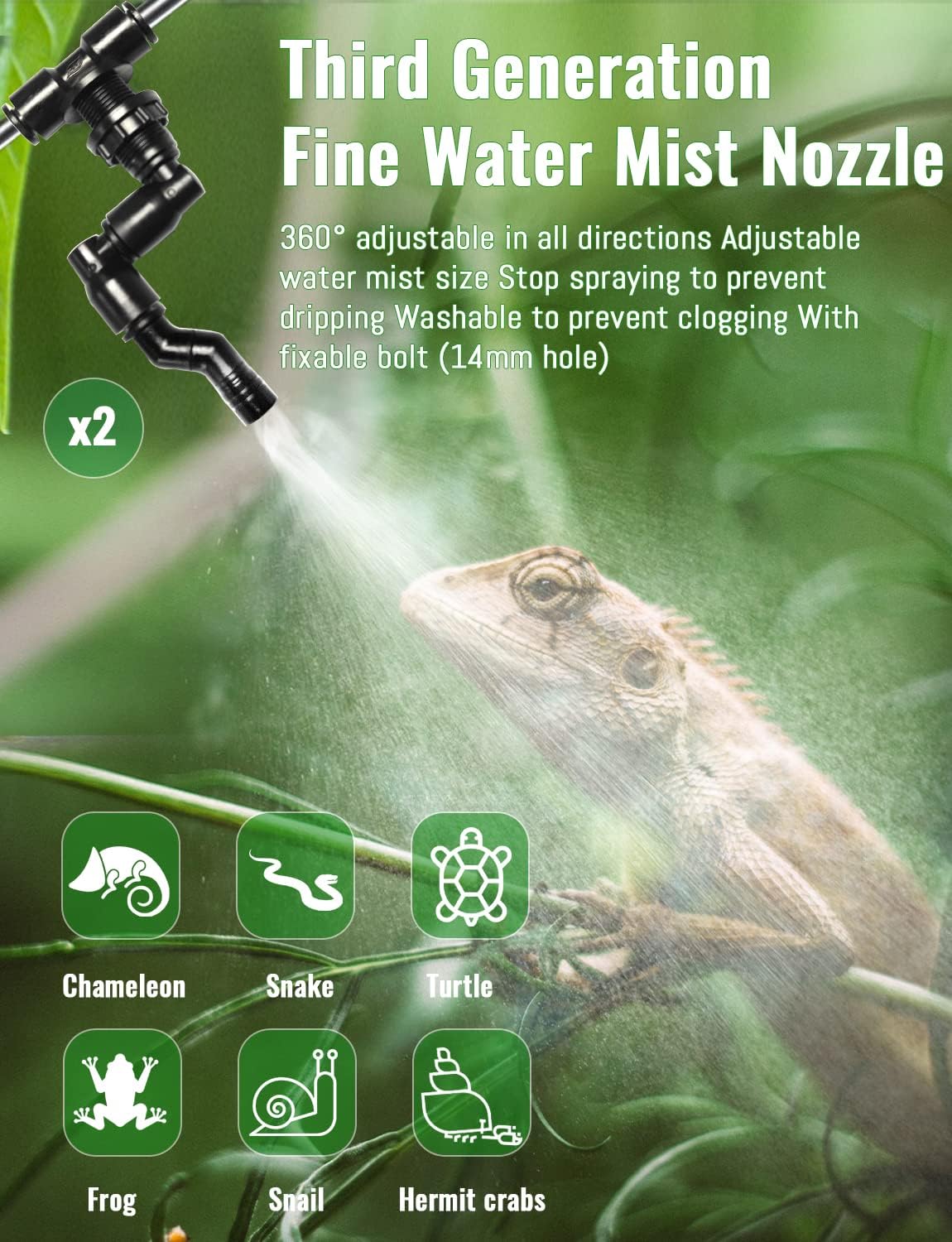 Reptile Mister Automatic, Quiet Reptile Misting System with Timer, Reptile Fogger Humidifiers with Fine Water Mist Nozzles, Terrarium Mister Humidifiers with Water Shortage Protection