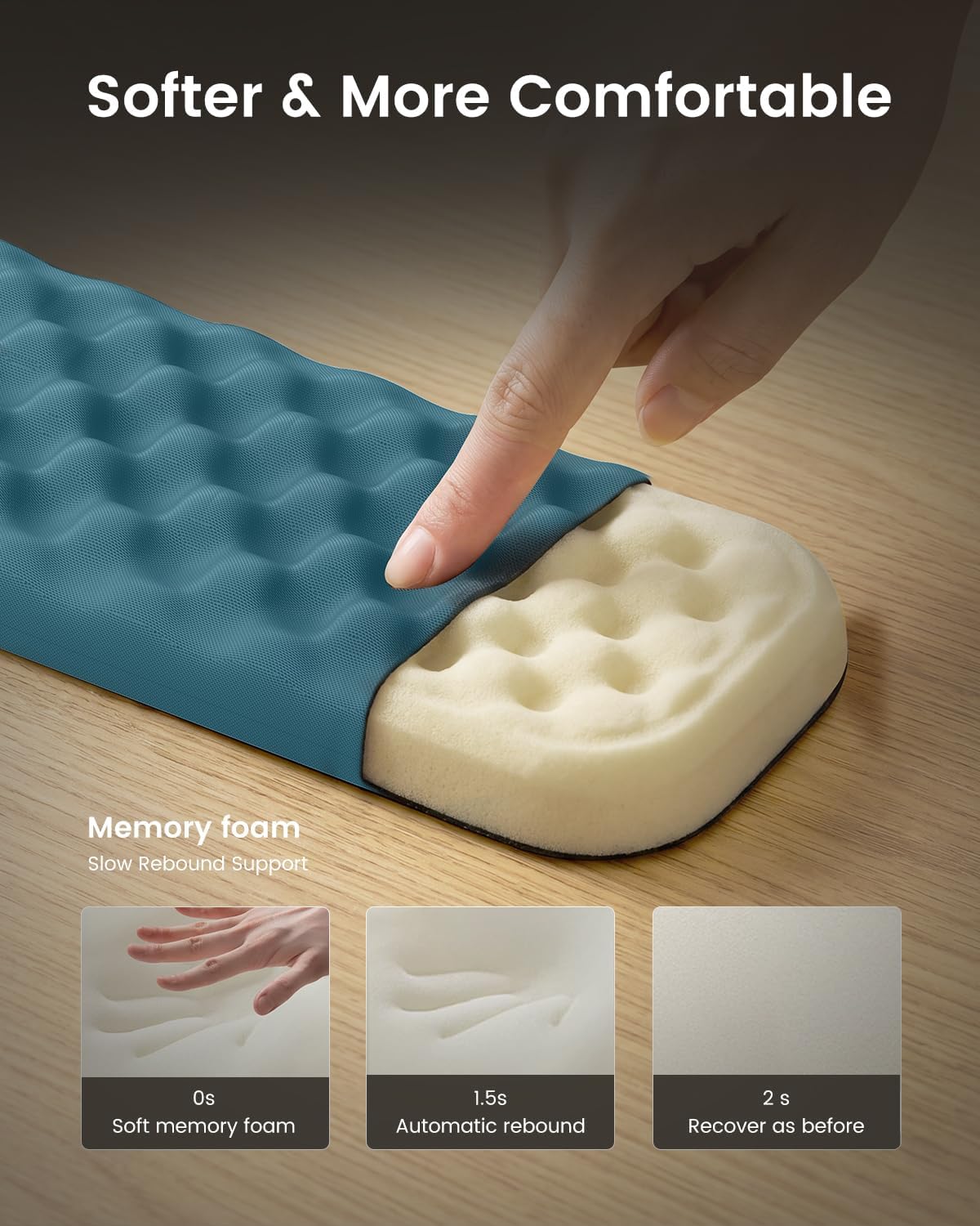 ProtoArc Ergonomic Mouse Pad with Wrist Rest with KP50 Keyboard Wrist Rest Blue Lycra image 4