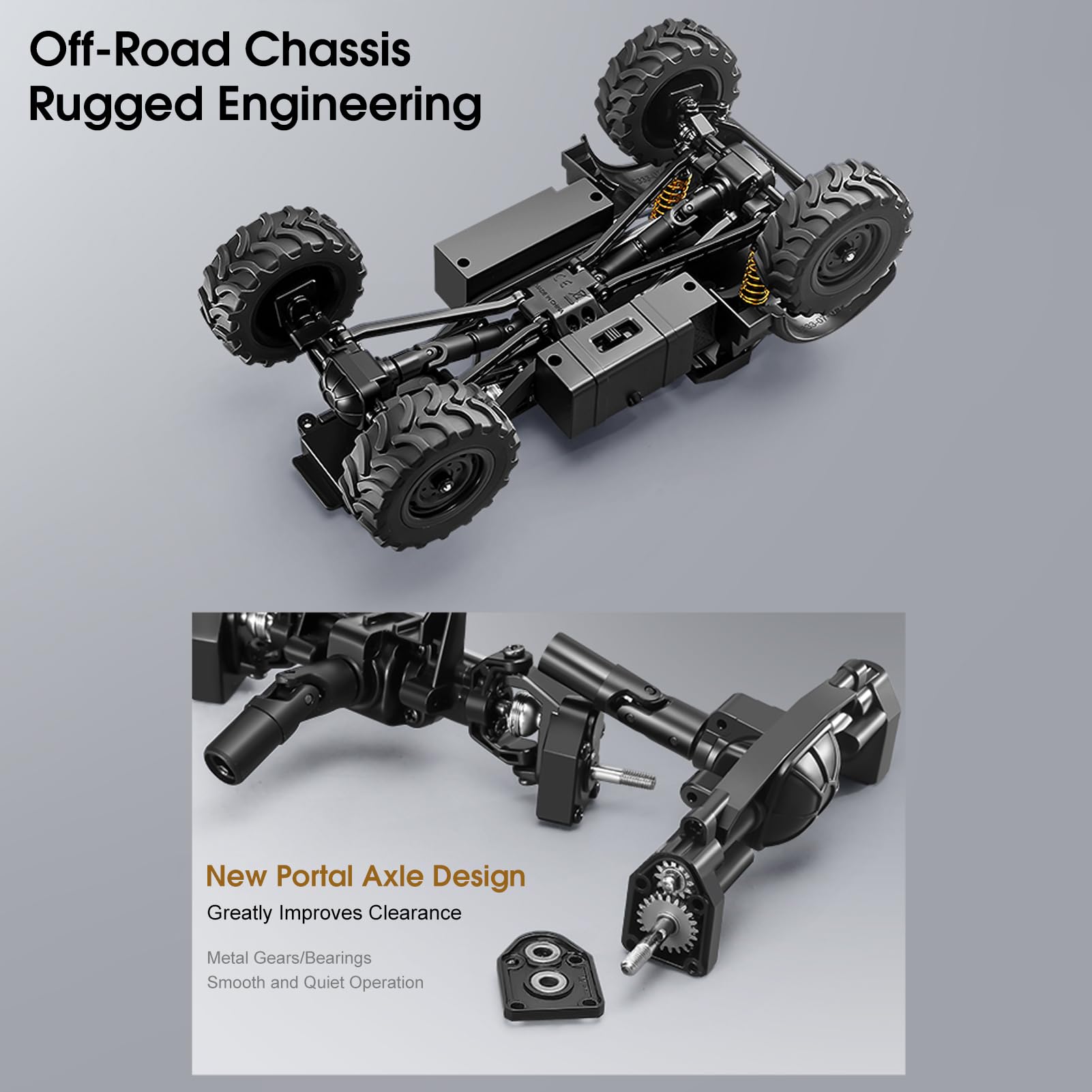 Changor Auto Fuoristrada con Carrozzeria in Lega 4WD RC Crawler 1:18 | Design adatto a tutti i terreni, capacità di arrampicata, luci multi-scenario, telecomando 2.4G, per uso interno ed esterno