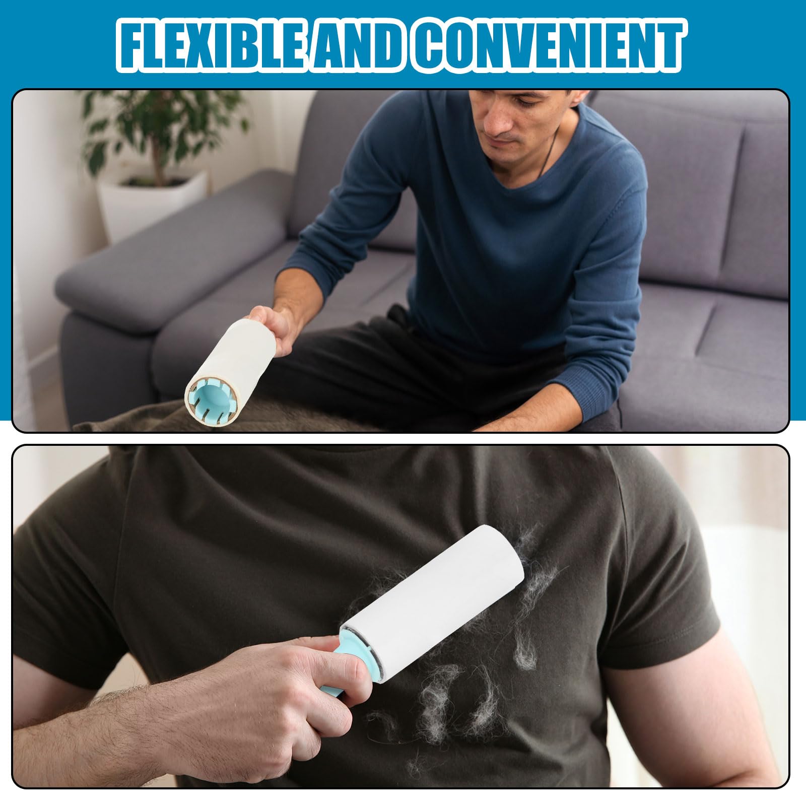 Hushee 3000 Blatt Fusselrollen für Tierhaare Extra Klebrige Entfernung Reisegröße Fusselrolle 50 Griffe mit 100 Nachfüllungen Tragbarer Mini Fusselentferner für Couch Möbel Kleidung