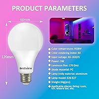 Vista 3 de Bestview RGB Color Changing Light Bulbs with Remote Control, RGBW Warm White 5W E27 Screw Base,Mood Flood E26 Light Bulb-16 Color Choices for Home
