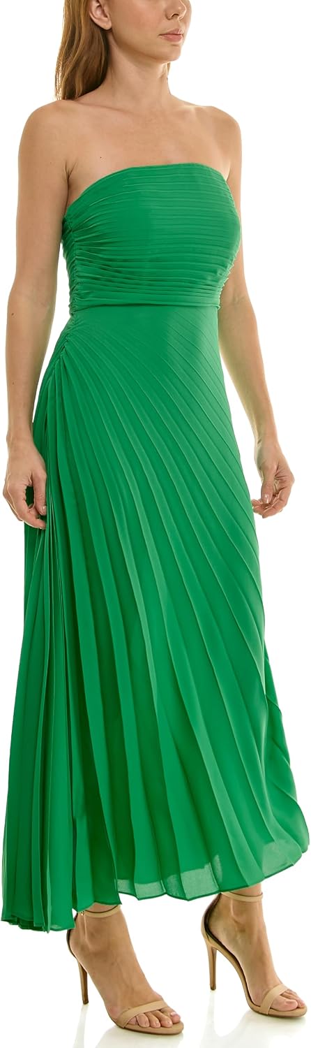 Nicole Miller New York Women's Midi Dress Strapless Pleated Chiffon