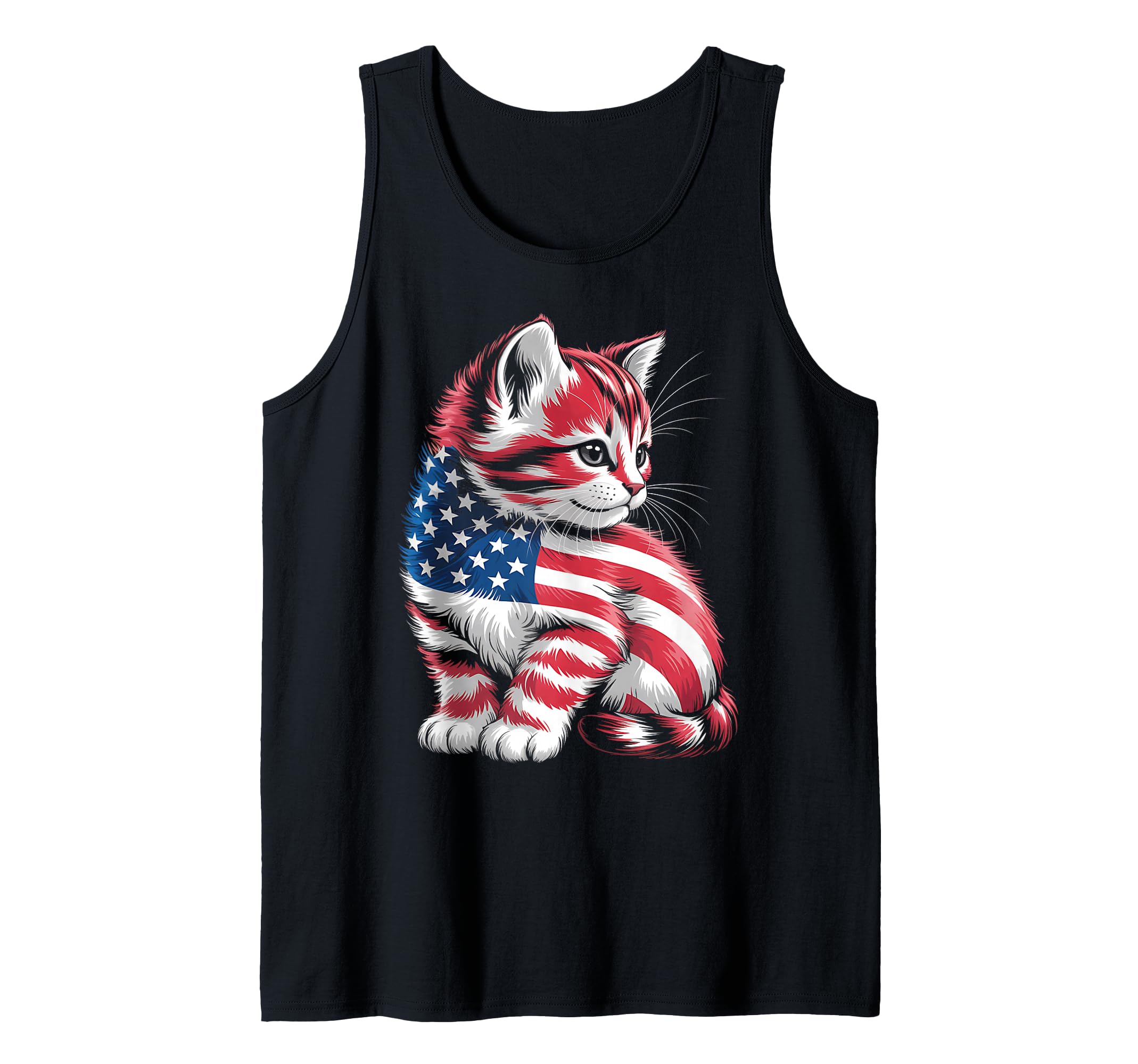 Memorial Day Cat and Independence Day Pride 4th of July Cat Tank Top