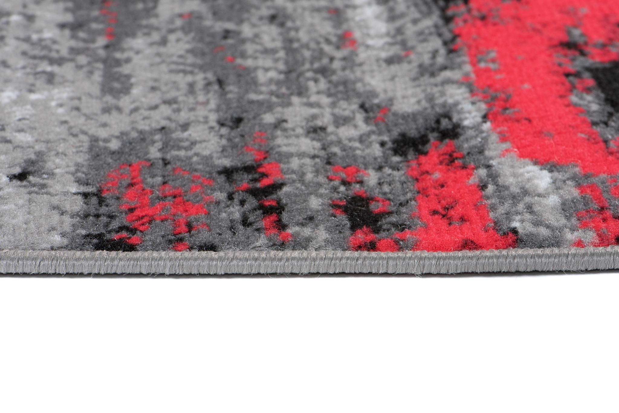 TAPISO Maya Teppich Läufer Meterware Kurzflor Wohnzimmer Flur Küche Modern Brücke Grau Rot Schwarz Verwischt Meliert Design ÖKOTEX 100 x 250 cm