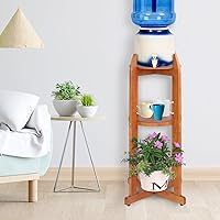 Vista 4 de Natural Solid Wood Water Dispenser Stand (32.8"Hight-11.2"Wide) Ceramic Water Dispenser Floor Stand, 5 Gallon Water Jug Stand with 2 Round Shelfs