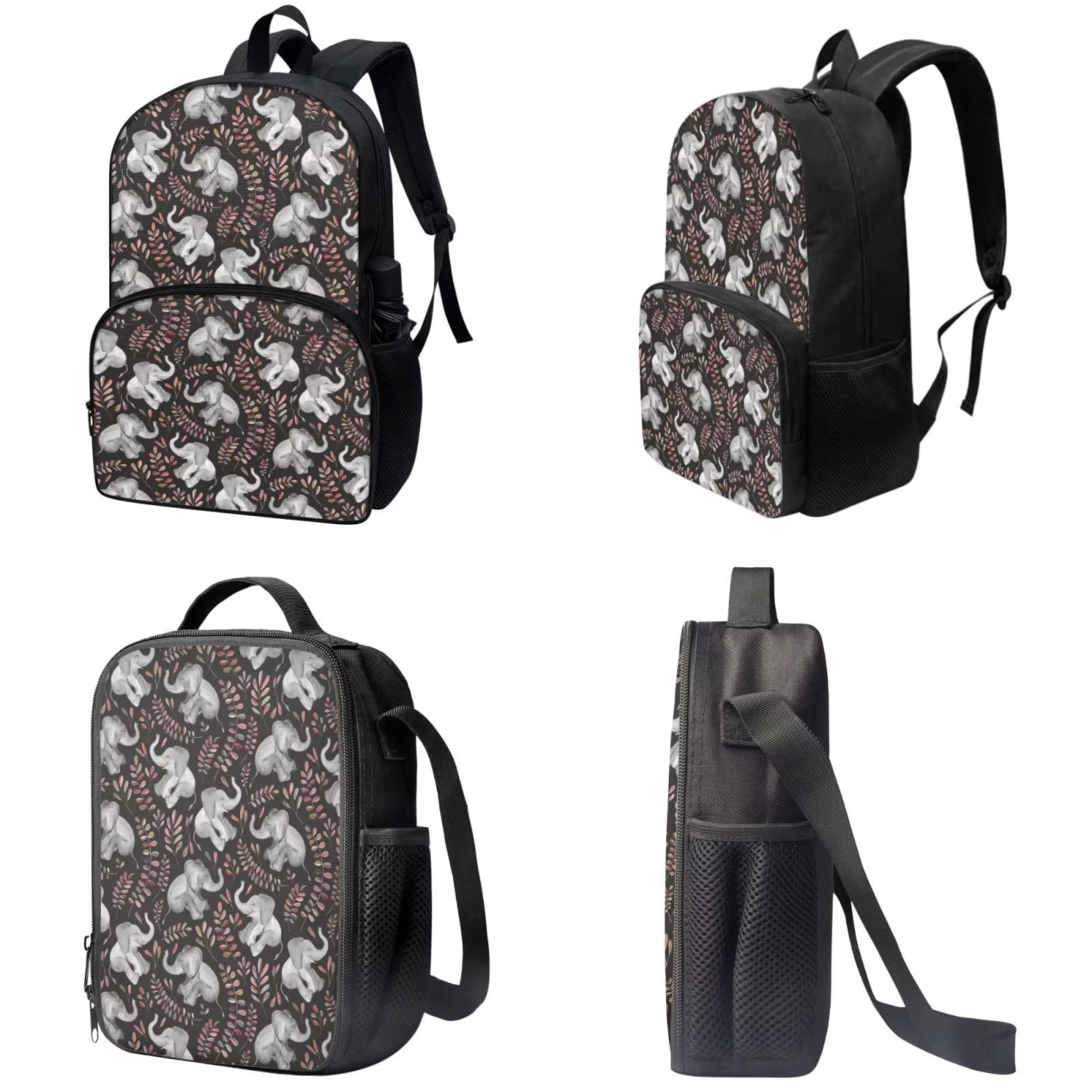 Poceacles Schultasche und Lunchbox-Set für Teenager, Jungen, Grundschule, Büchertasche, Federmäppchen für Grundschulkinder, Elefantenblatt, Einheitsgröße