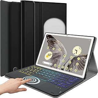 Backlit Touchpad Keyboard Case for Google Pixel Tablet 11 Inch 2023, DKAHOEE 3-Zone Backlight Detachable Wireless Keyboard with Slim PU Leather Protective Case for 11” 2023 Release Google Pixel Tablet