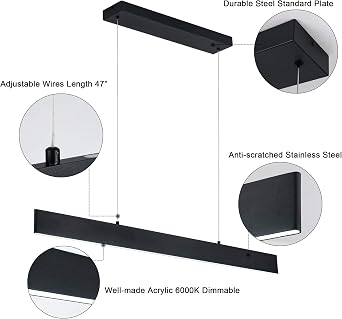 Modern Black LED Linear 1-Ring Integrated Hanging Pendant Light