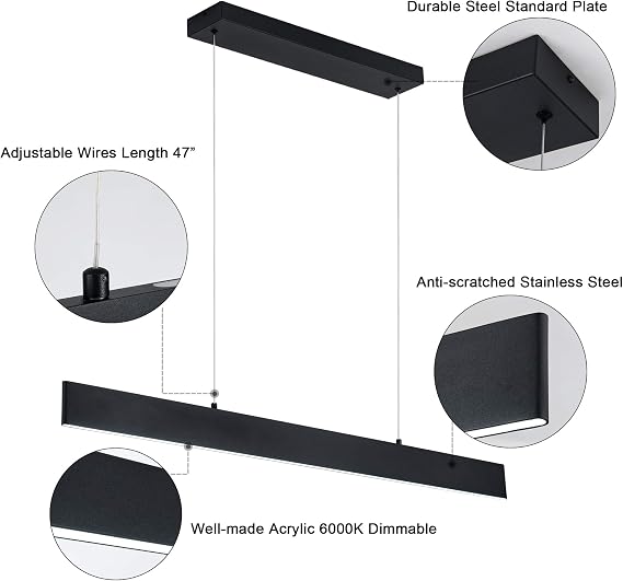 Modern Black LED Linear 1-Ring Integrated Hanging Pendant Light