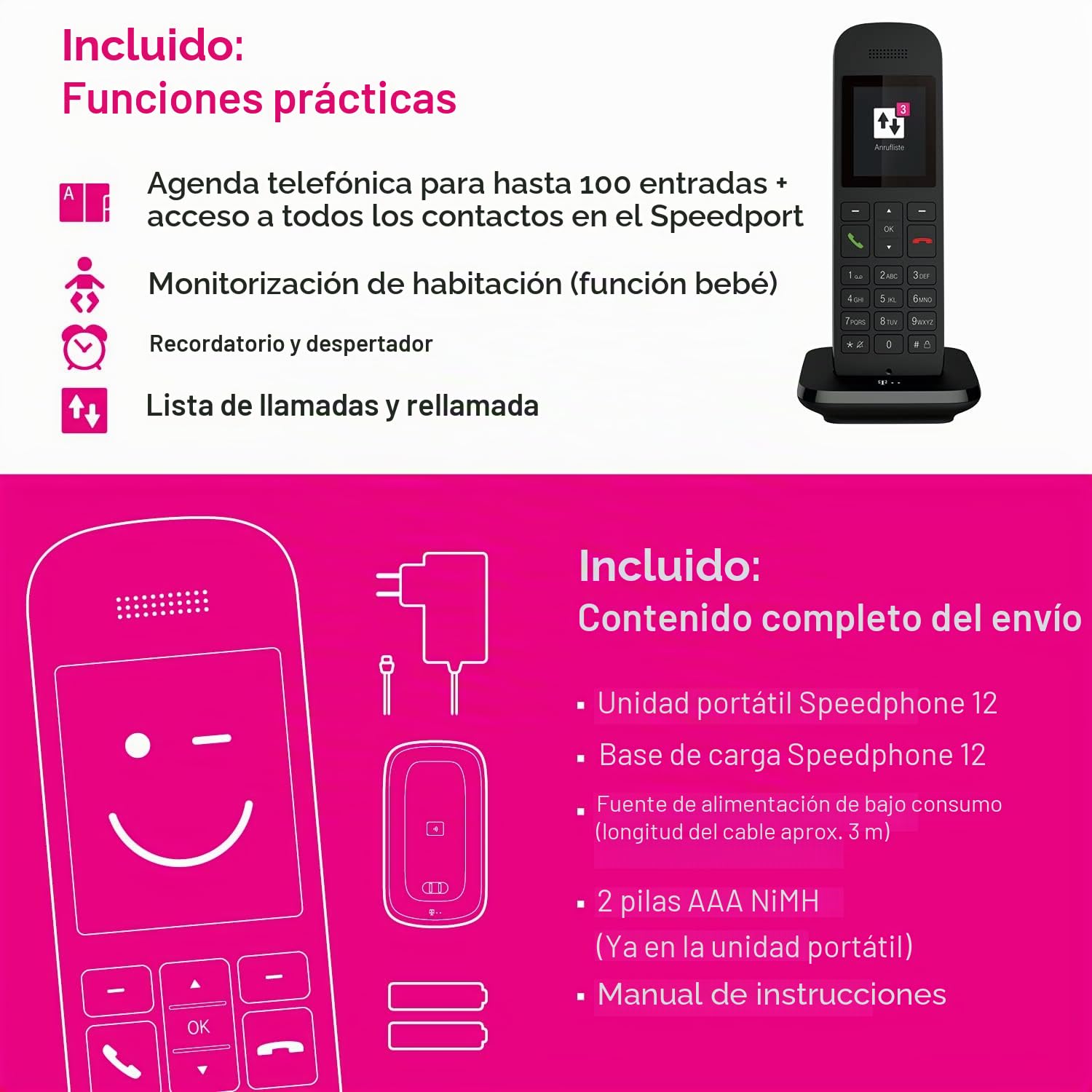 Telekom Speedphone 12 negro, 19,99 x 7,01 x 11 cm; 390 gramos
