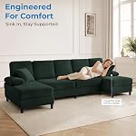 Mjkone Corduroy U Shaped Sofa Couch with Double Chaises, Modern Sectional Couches with Sleepable Armrest, Upholsteren 285 CM 4 Seater Sleeper Sofas Couch for Living Room Apartment Home Office, Green