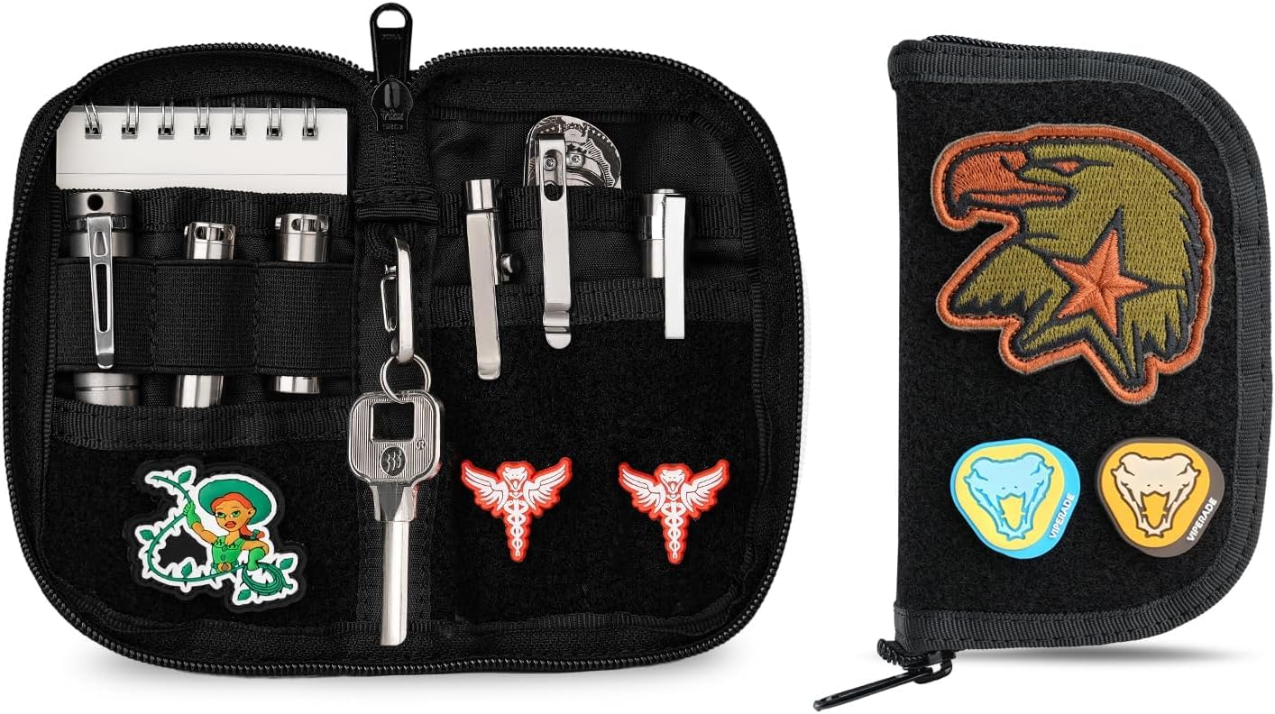 VIPERADE VE20 EDC Pouch Small Pocket Organizer with 8 Compartments, Pocket Tools Pouch with Patches Display Panel, Mini Organizer Bag for Men
