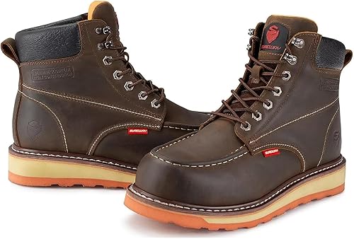 Miniatura 6 de SUREWAY Mens Heavy Duty SoftCompositeSteel Toe Work Boots for Men-Comfortable,GoodyearWelt,Full Grain Leather,6 in Wedge Moc Toe Construction