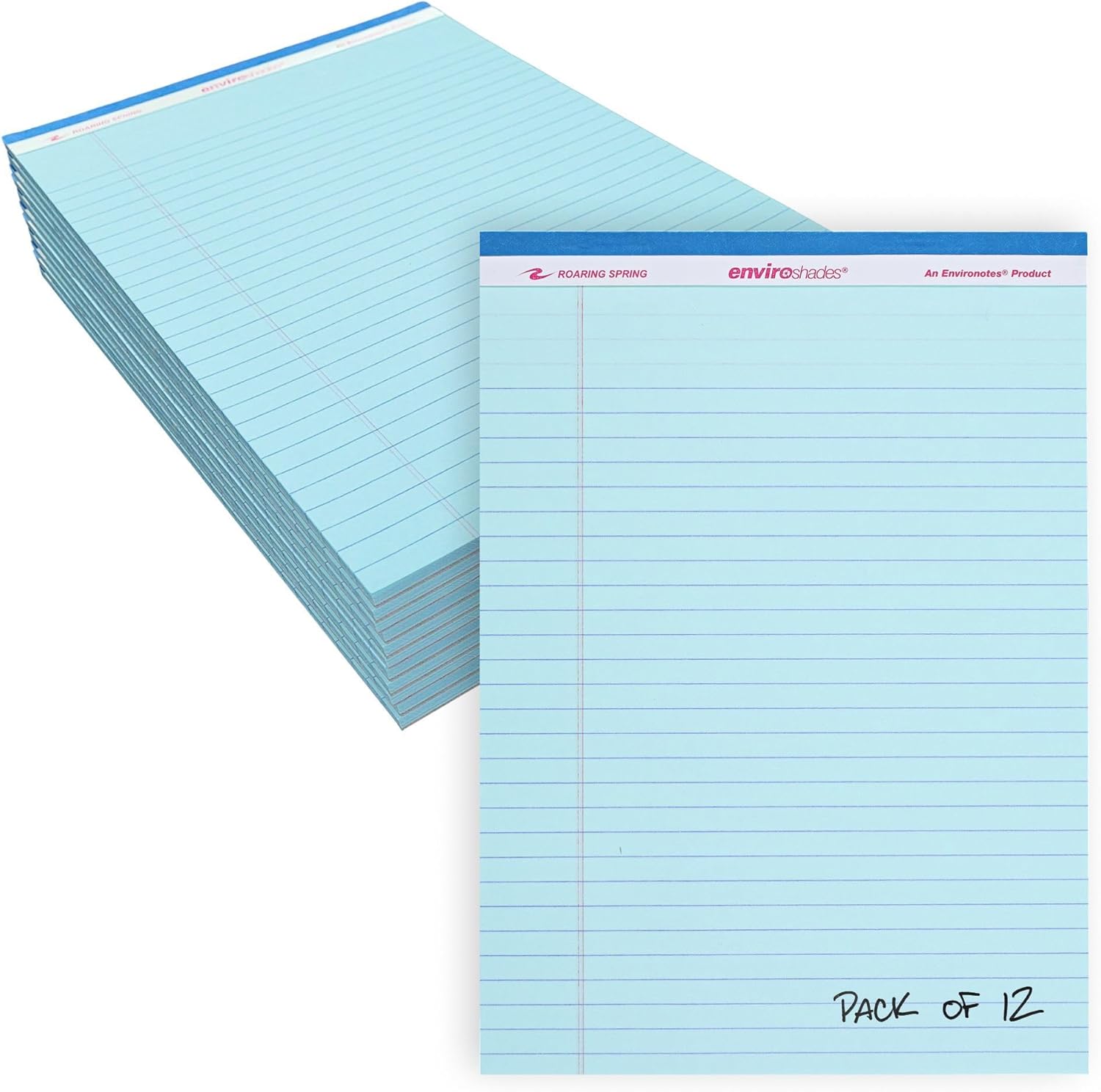ROARING SPRING Enviroshades Blue Legal Pads, 12 Pack, Legal Ruled Recycled Colored Writing Note Pads, 8.5" x 11", 50 Sheets, Perforated Paper, Made in USA, Memo Pad For School & Office