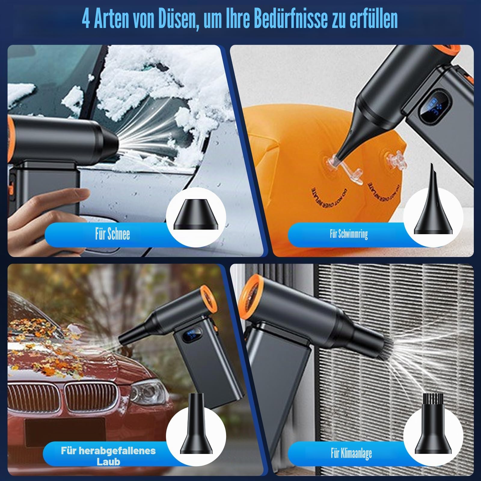 Anluomania Elektrische Staubgebläse Druckluftspray 4-Gang, 130000RPM Druckluft Compressed Air Duster, Electric Air Duster mit 6000mah Akku, Taschenlampe, Reinigungsbürste für PC, Outdoor, Sofa, Auto