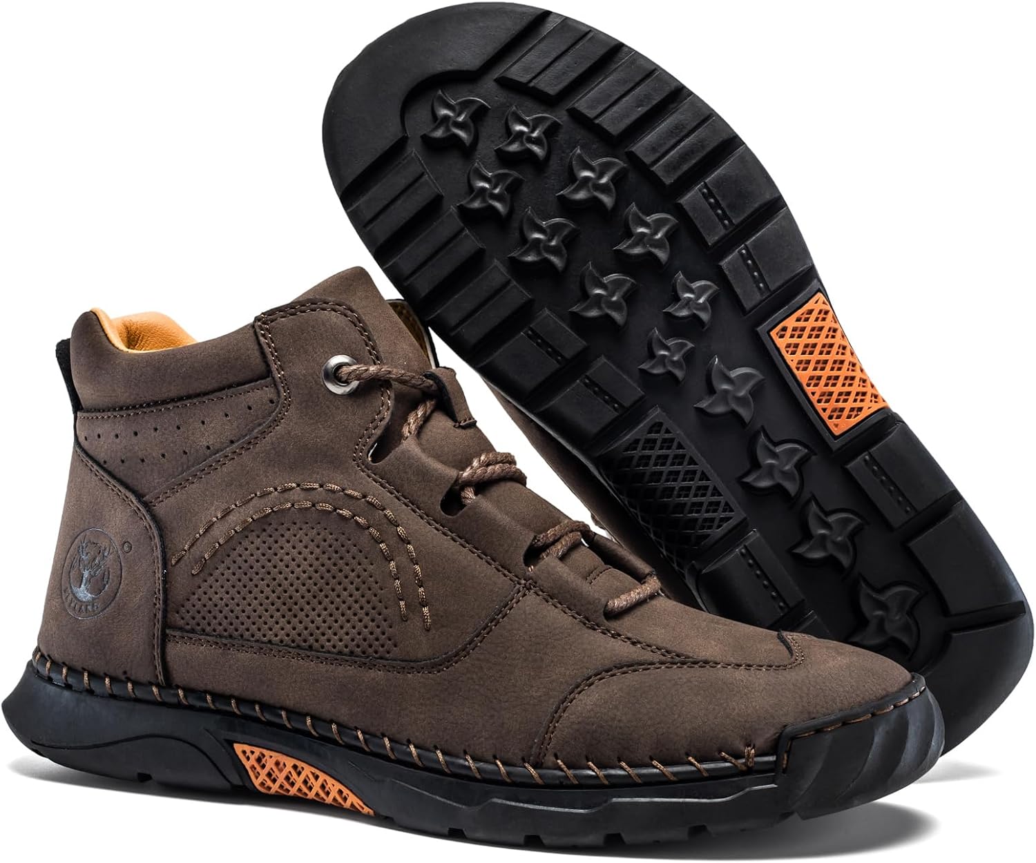 FLYLAND Mens Casual Faux Leather Mid-Top Ankle Boots | Lace-Up Walking Shoes Comfortable cushioned collar breathable side lightweight rubber sole Great for daily driving