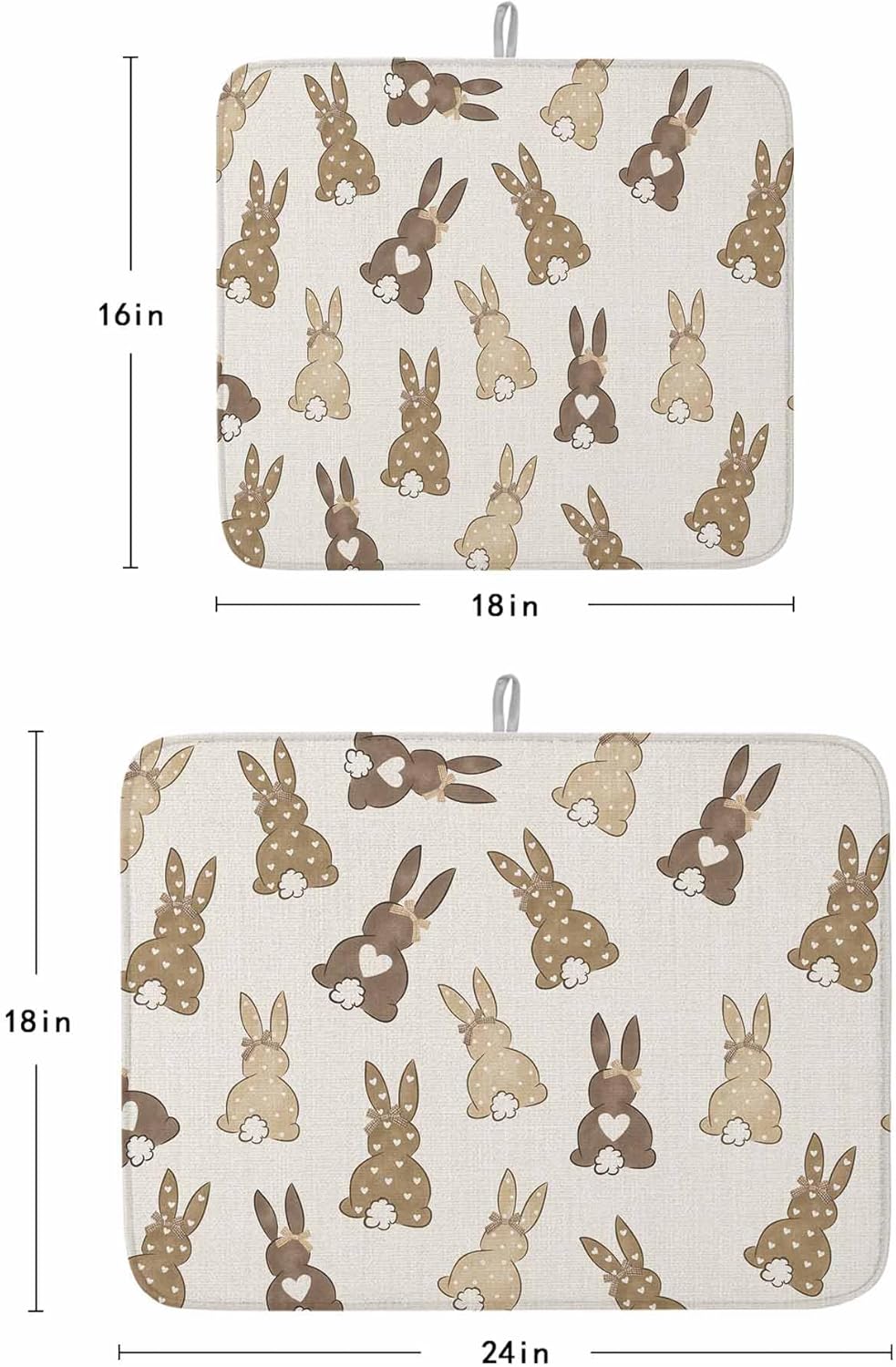 Easter Bunny Tail Cartoon Style Dish Drying Mats for Kitchen Counter,Absorbent Microfiber Dish Drainer Rack Mat Brown Rabbit Retro Linen Drying Pad for Sinks,Utensils,Countertops,18x24in