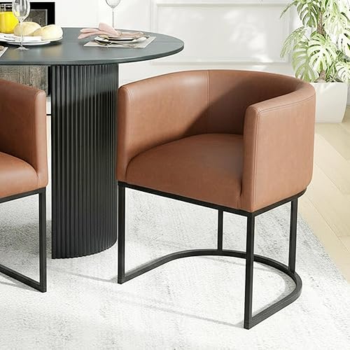 Miniatura 38 de HNY Juego de 4 sillas de comedor tapizadas modernas de mediados de siglo con brazos, sillas contemporáneas de lino para cocina y comedor, silla