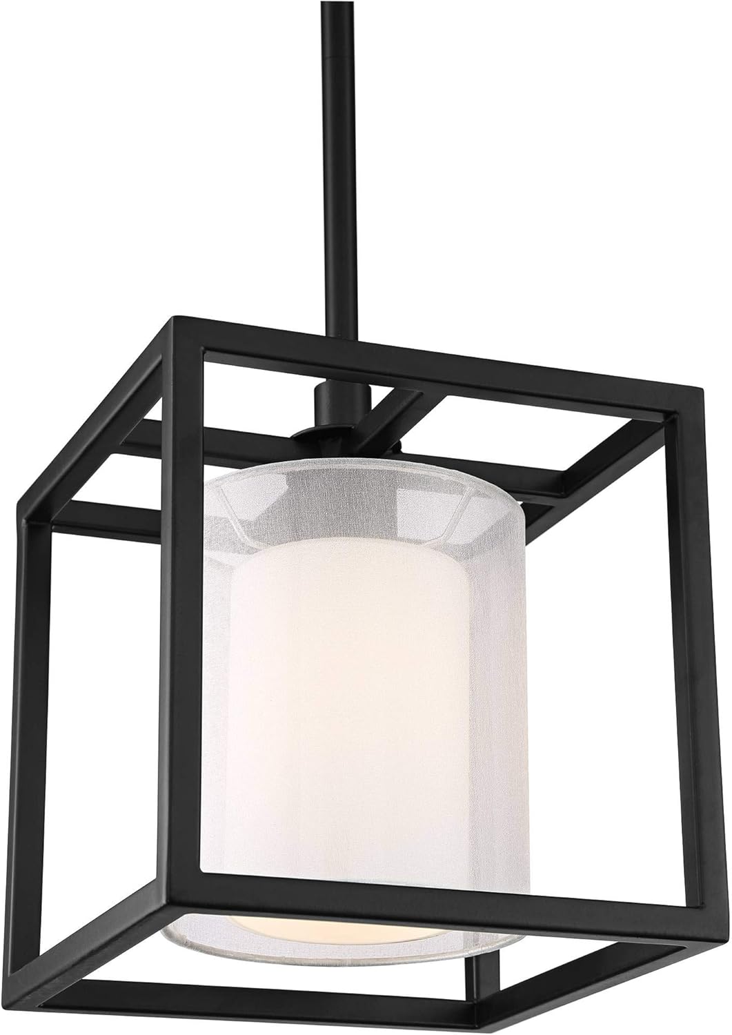 Possini Euro Design Conroe Matte Black Metal Mini Pendant Light 9" Wide Modern Sheer Silver Organza Outer White Glass Inner Shade Fixture Dining Room House Bedroom Kitchen Island Hallway Entryway