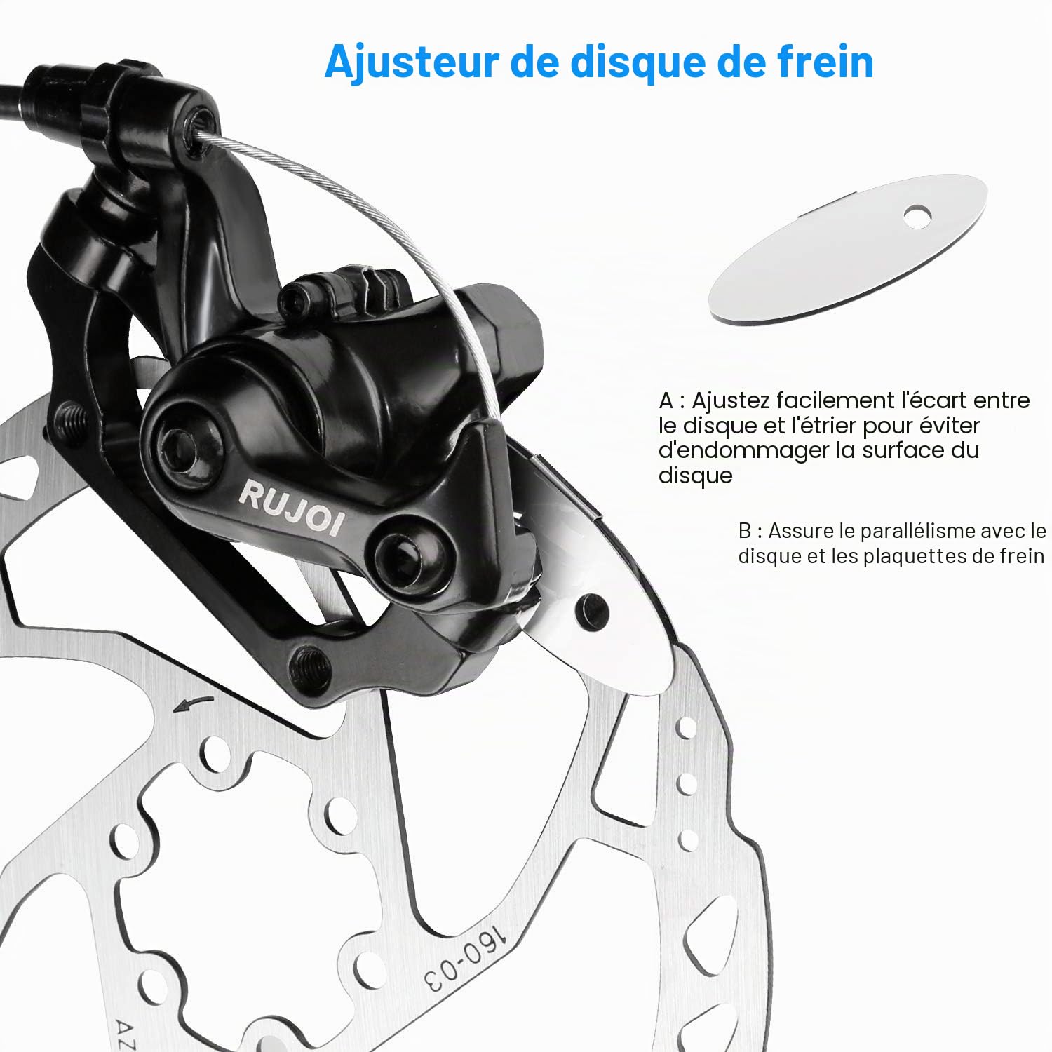 Kit de Frein à Disque de vélo, étrier en Aluminium Avant et arrière, Levier de Frein de vélo en Alliage d'aluminium, Rotor de 160 mm, ajusteur de Plaquettes mécaniques