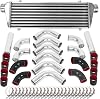 Aluminum Intercooler Hoses - Fin Front Mount with Silver Intercooler & 12pcs Chrome Hoses & 24pcs T-Bolt Clamps & Necessary Hardware