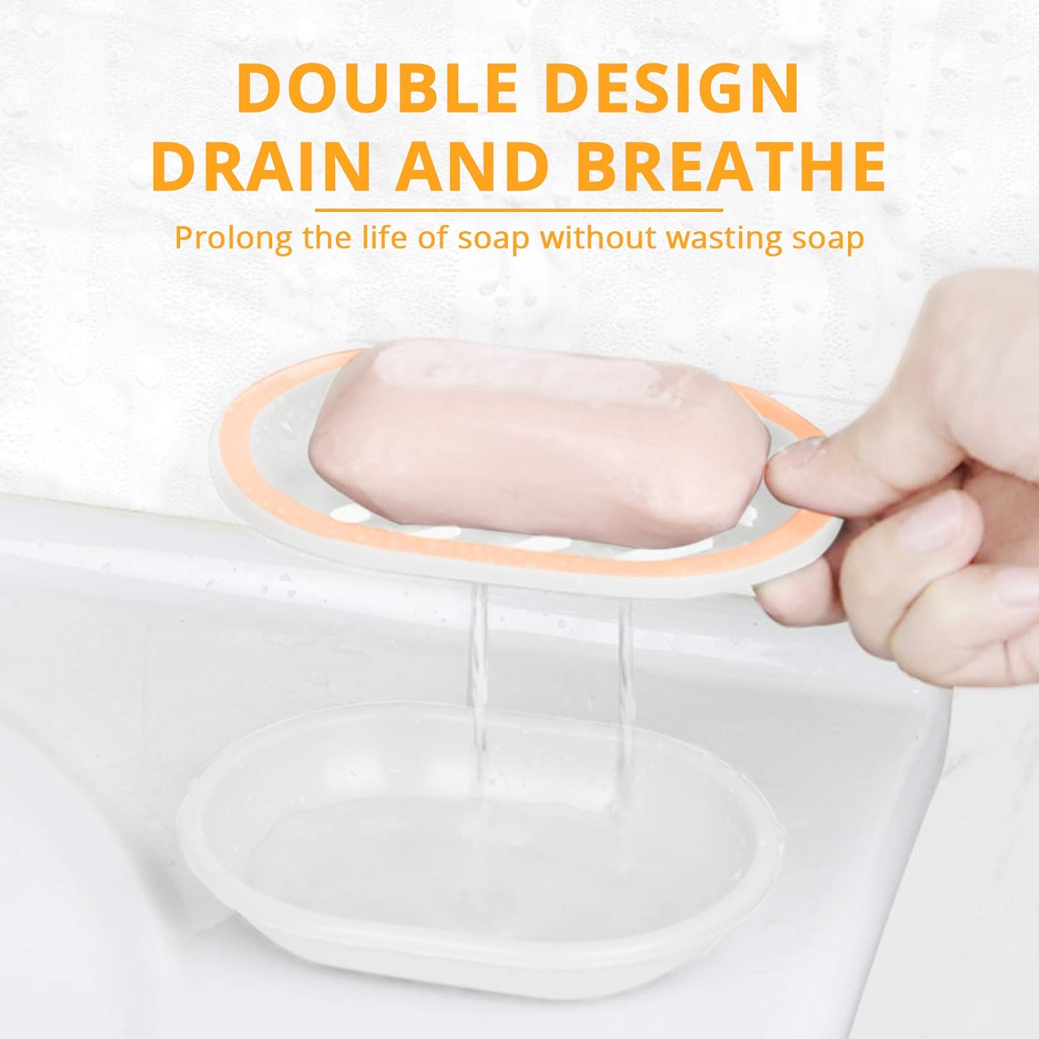KUFUNG Soap Tray, Flexible Silicone Soap Dish, Soap Case Holder for Bathroom Shower Waterfall Drainer Kitchen, Keep Soap Dry & Easy to Clean (White, Plastic-Oval Shape)