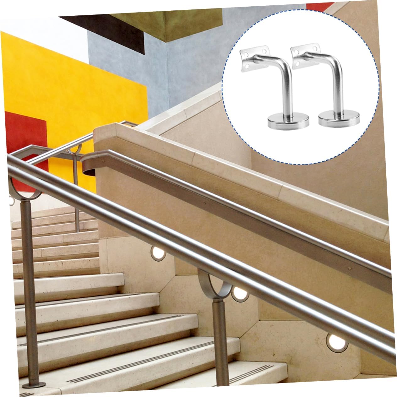 6Pcs Stainless Steel Handrail Brackets for Indoor Stairs and Deck Rail Support Stair Railing Holders with Stable Fixing for Staircase and Handrail Installation