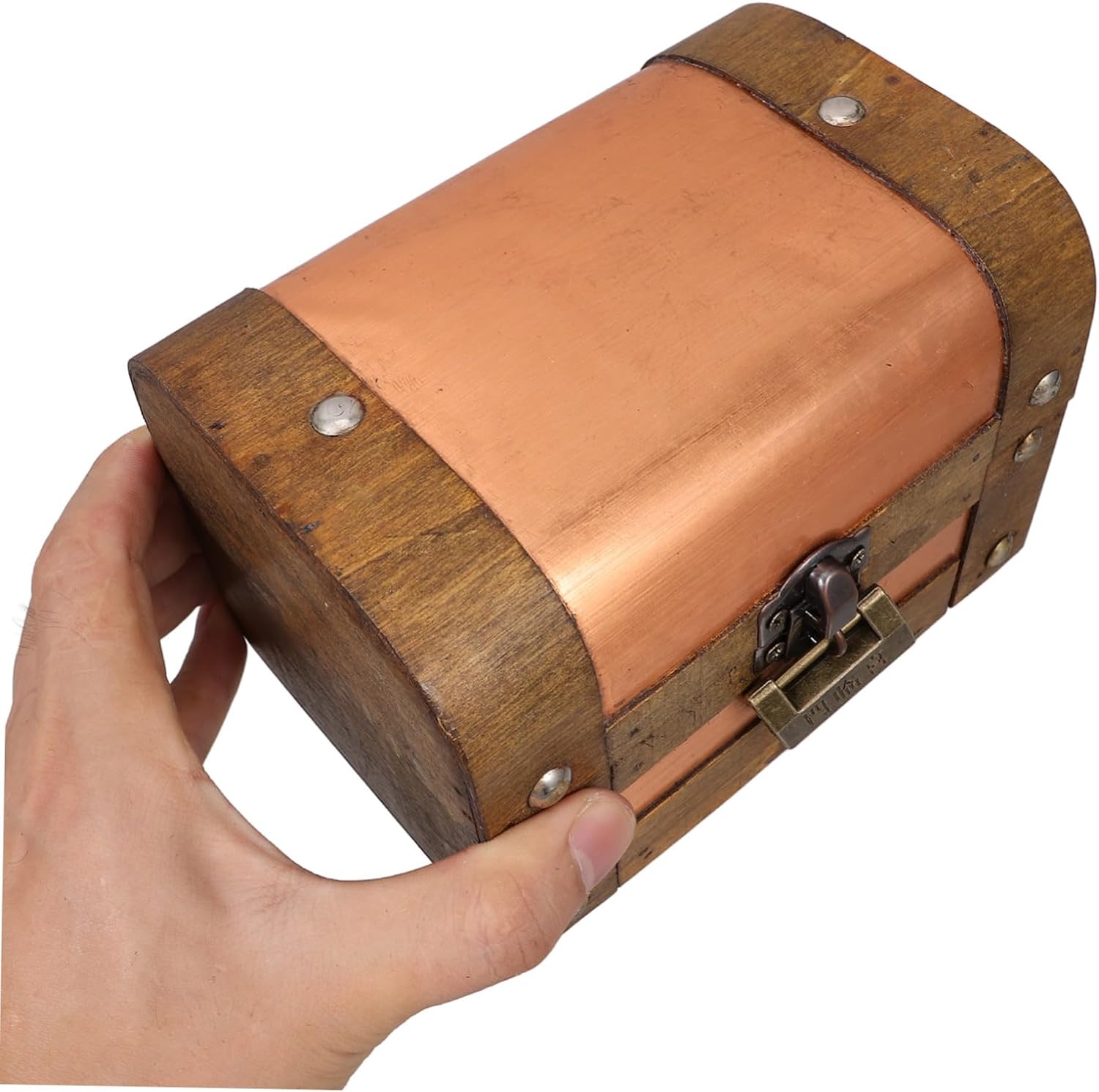 SHOWERORO Vintage Wooden Storage Box with Lock Retro Jewelry Organizer for Office Supplies Documents Keepsakes Unique Treasure Chest for Home Decor