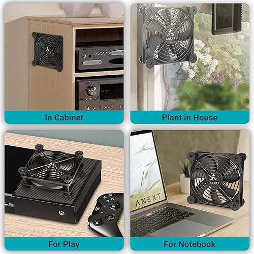 Miniatura 7 de ANEXT, Ventilador de computadora USB de 4.724 in, ventilador negro, ventilador de 4.73 pulgadas, ventiladores silenciosos para receptor DVR