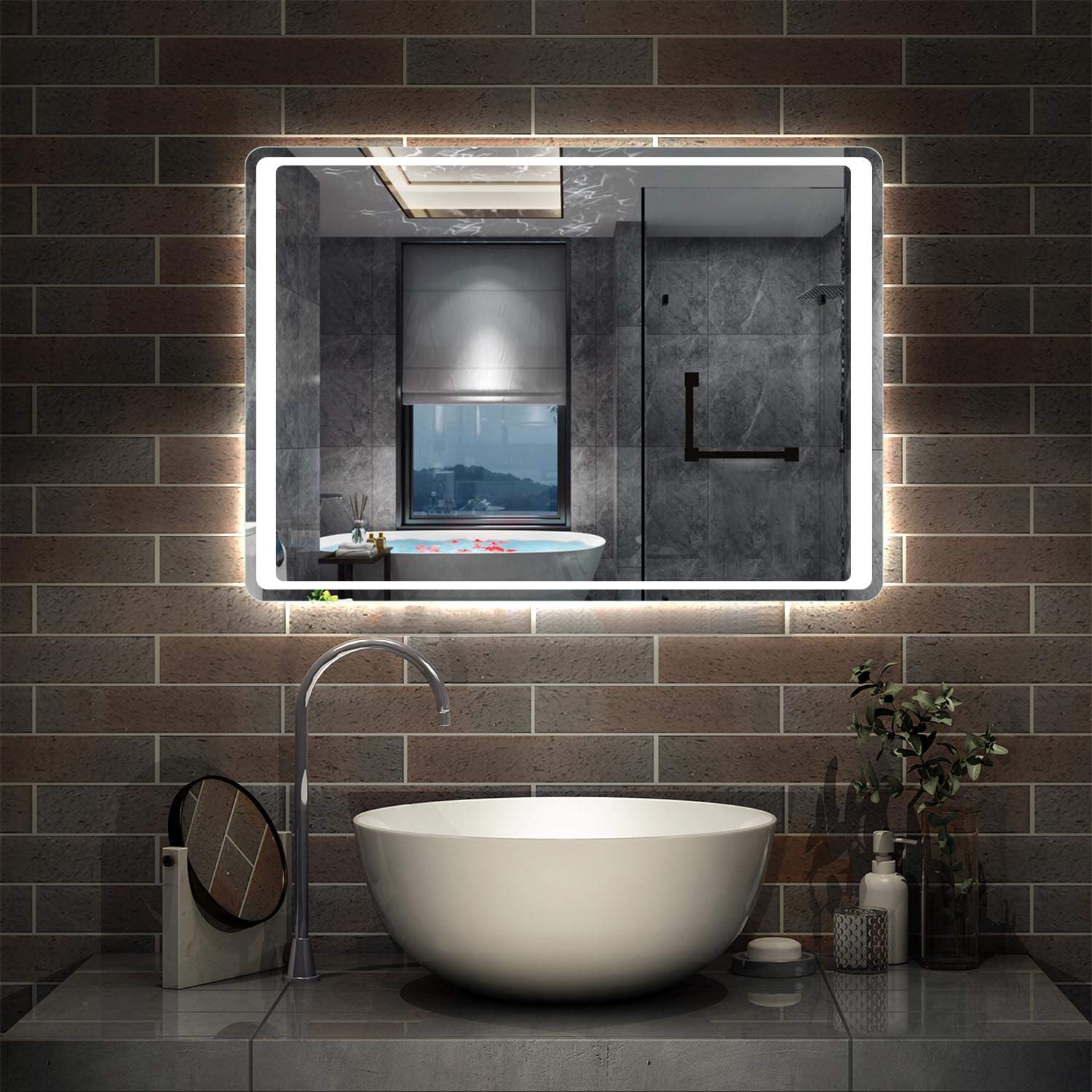 Acezanble 800x600 Wall Mounted Heated Bathroom Mirror with LED Light,Motion Sensor Switch,Anti-fog,IP44,Cool White