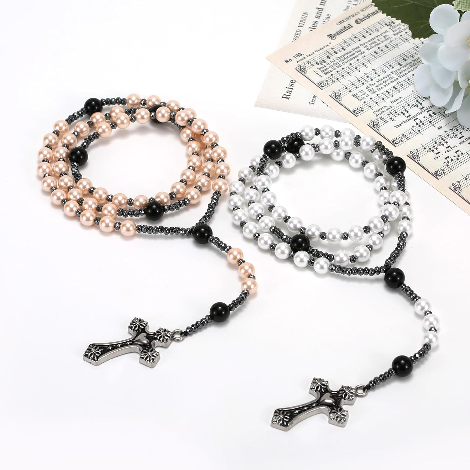 Pearl Rosary,Pearl Cross Necklace for Women,Artificial Pearl Necklace,Rosarios Catolicos,Long Cross Rosary Necklace - Image 6