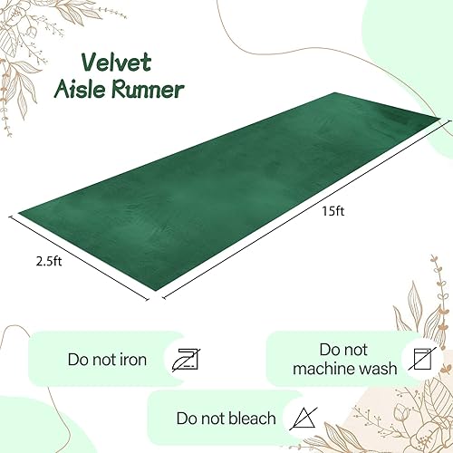 Miniatura 2 de Alfombra verde para fiesta, 2.5 x 15 pies, terciopelo verde, para ceremonia de boda al aire libre