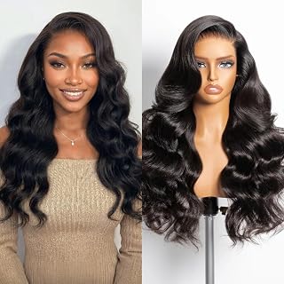 6x5 Glueless Body Wave Human Hair Wig 24 Inch 210% Density | Invisible HD Lace Closure Wig, Natural Black 210% Density, Bleached Knots, Office Wear, Wear and Go
