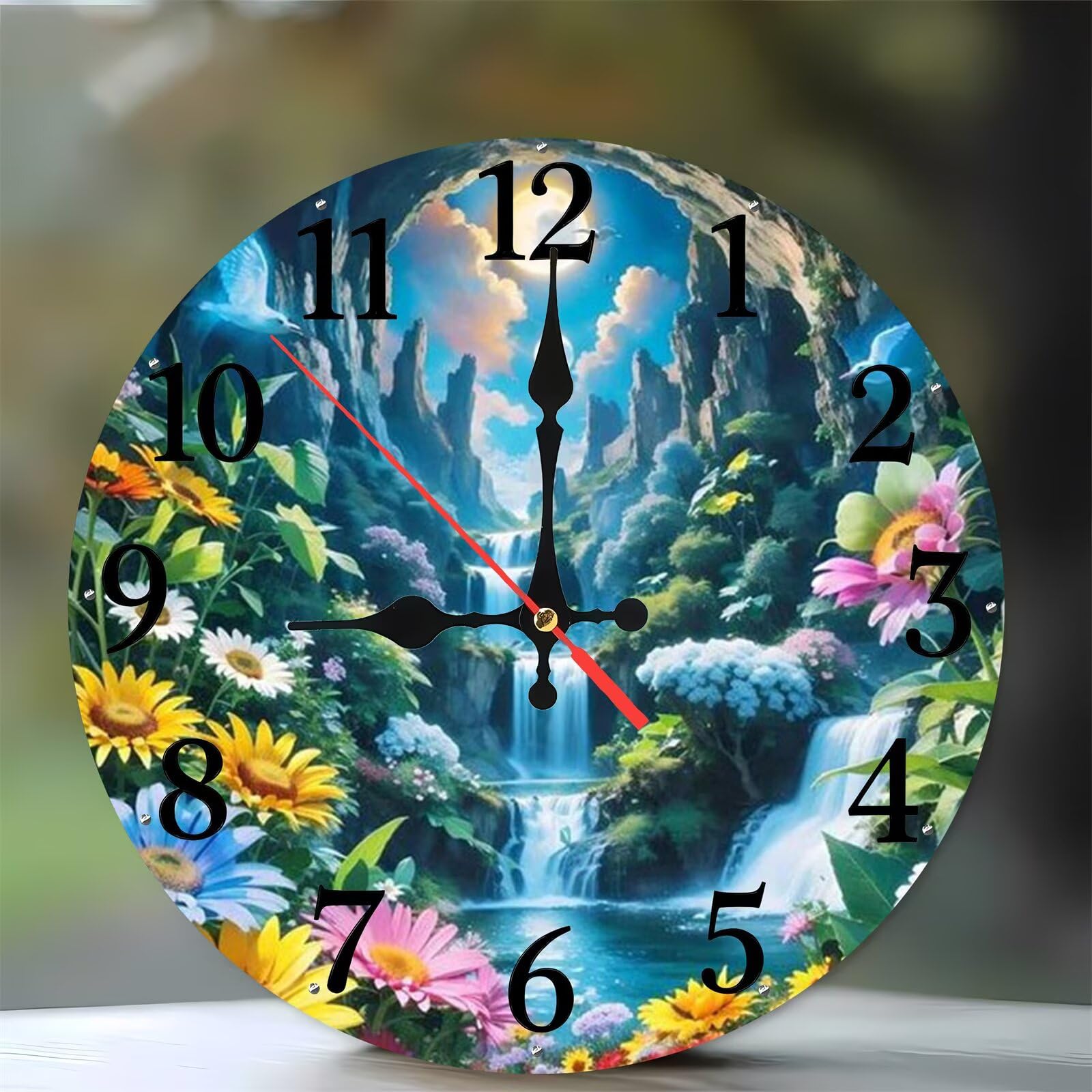 Horloge murale moderne pour cuisine et salon décor fleurs de cascade