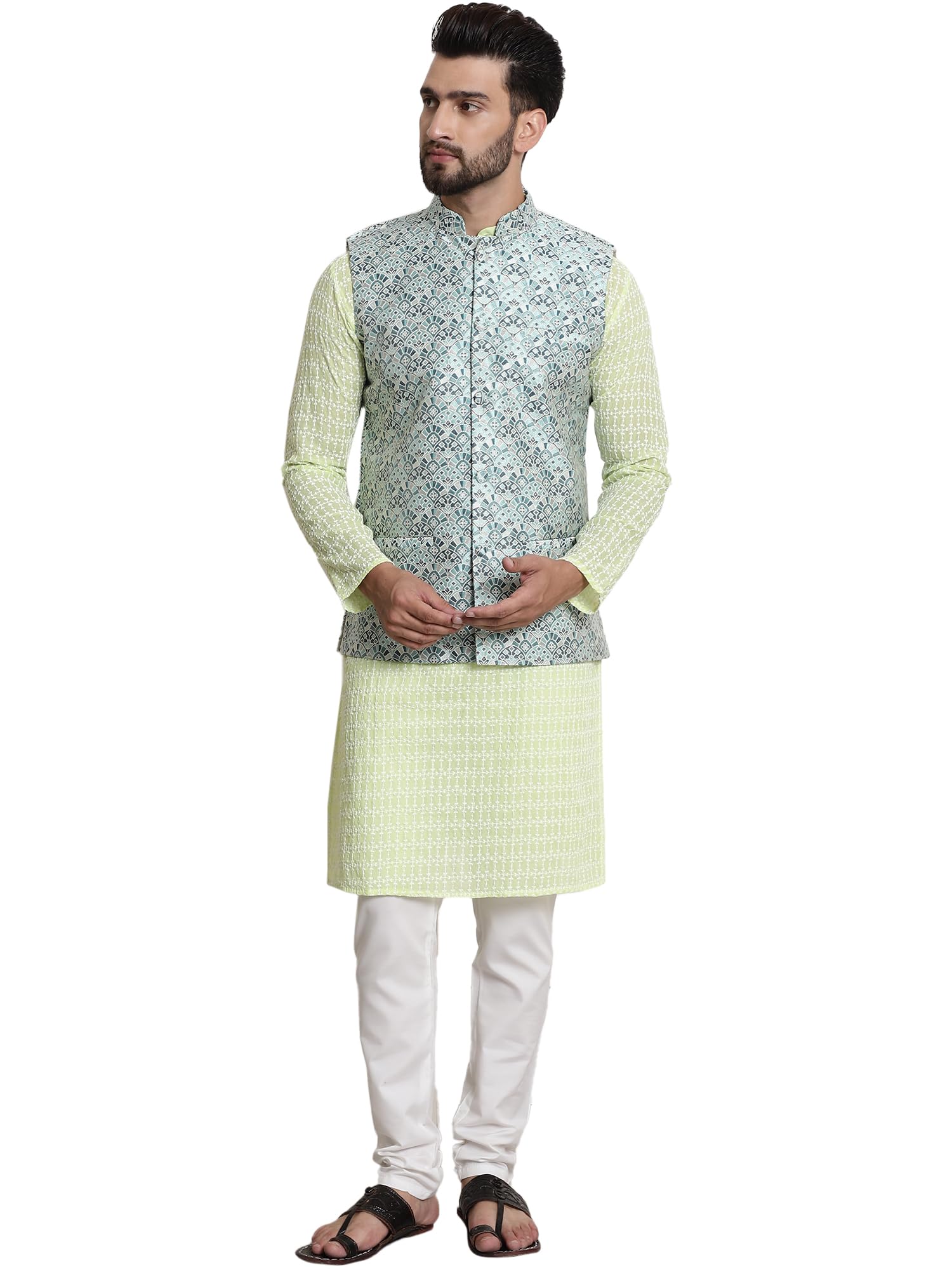 (Since 1958 Men's Pure Cotton Kurta and Pyjama with Nehru Jacket-image-45