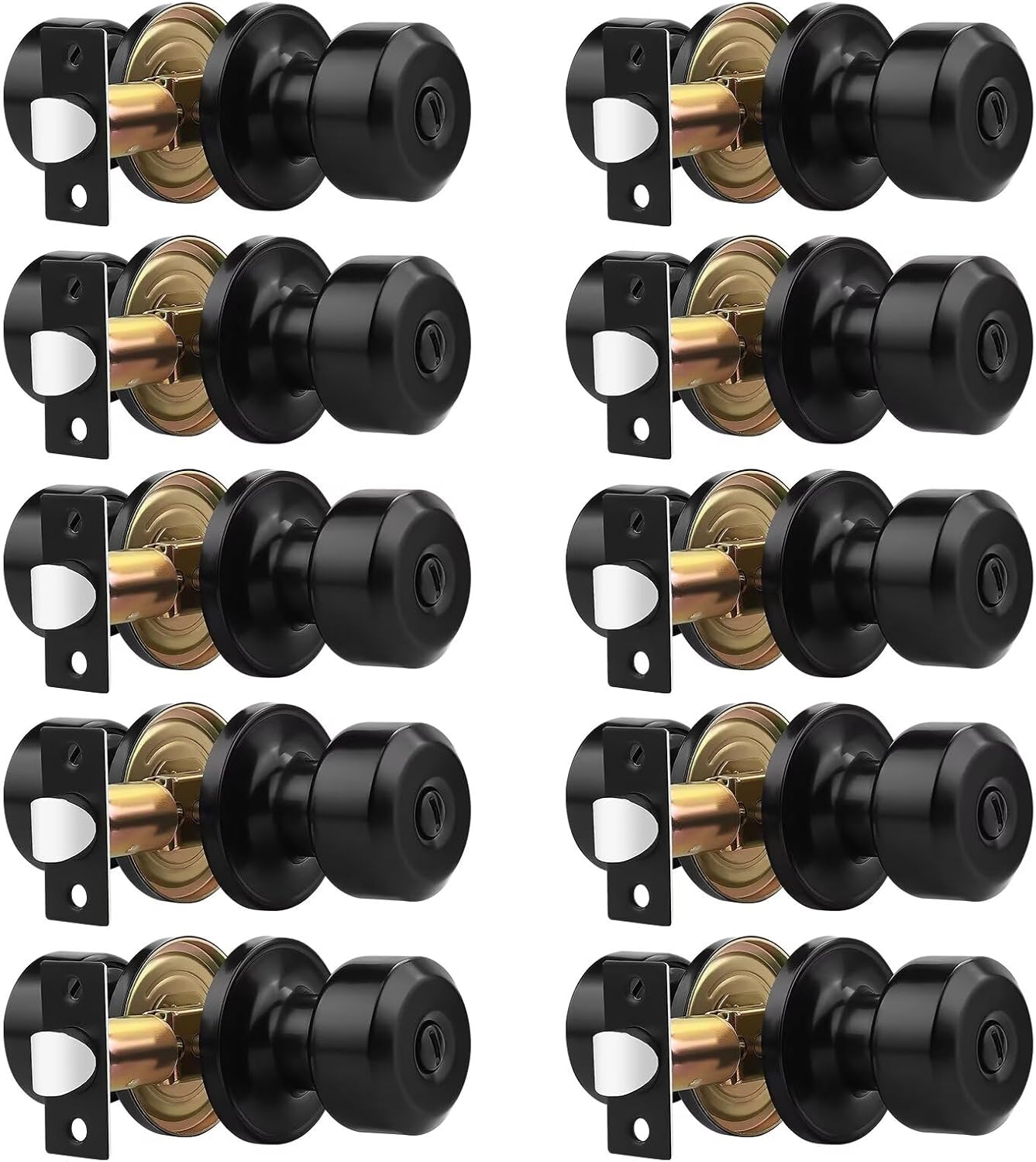 Probrico (10 Pack Black Privacy Locks, Keyless Interior Door Knobs (Cylindrical Shape Knob), Contemporary Hardware for Bathroom Bedroom
