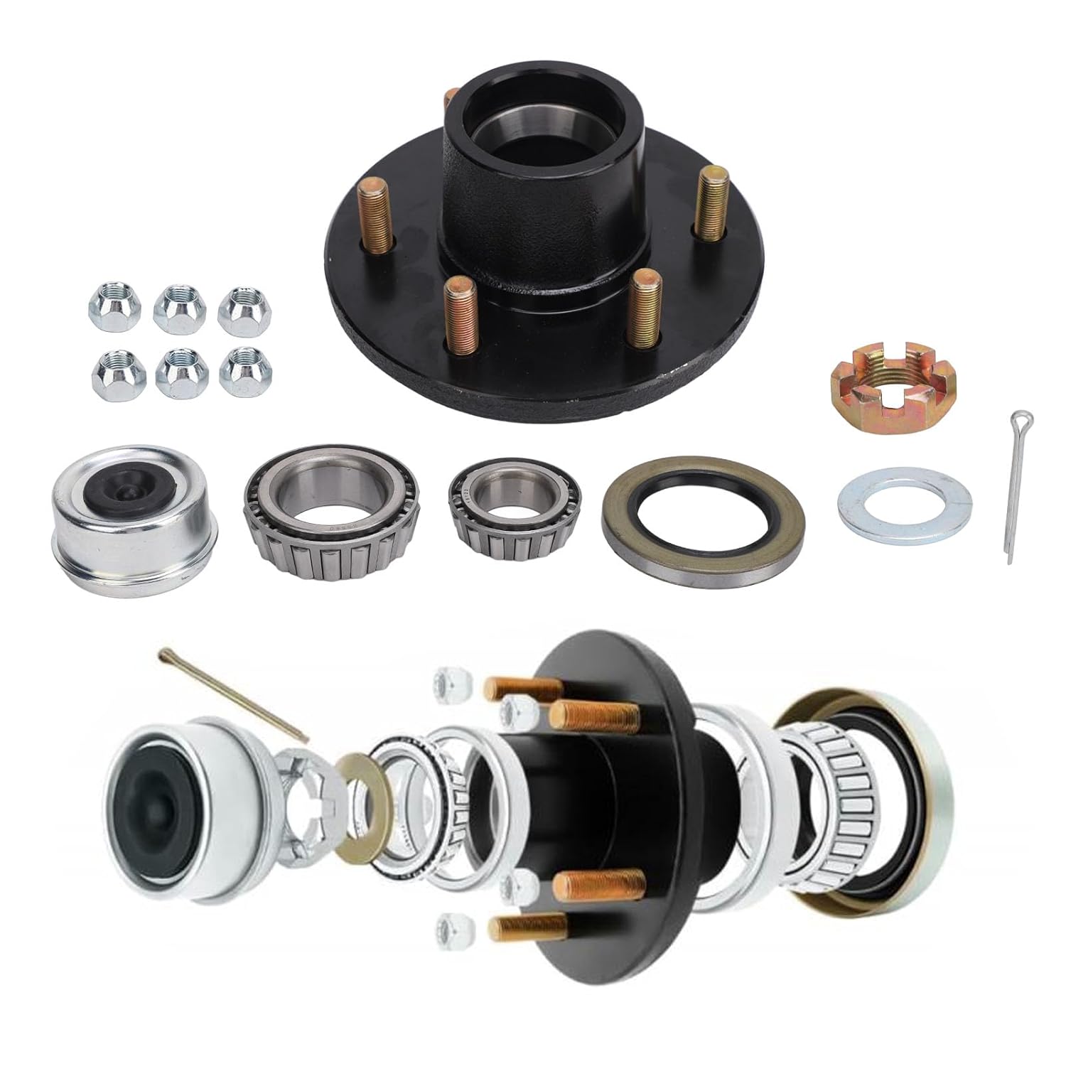 14 個のトレーラーホイールハブキット 6 ラグ、6 オン 55 インチ。耐荷重メタルアクスルベアリングキット、5200～6000ポ