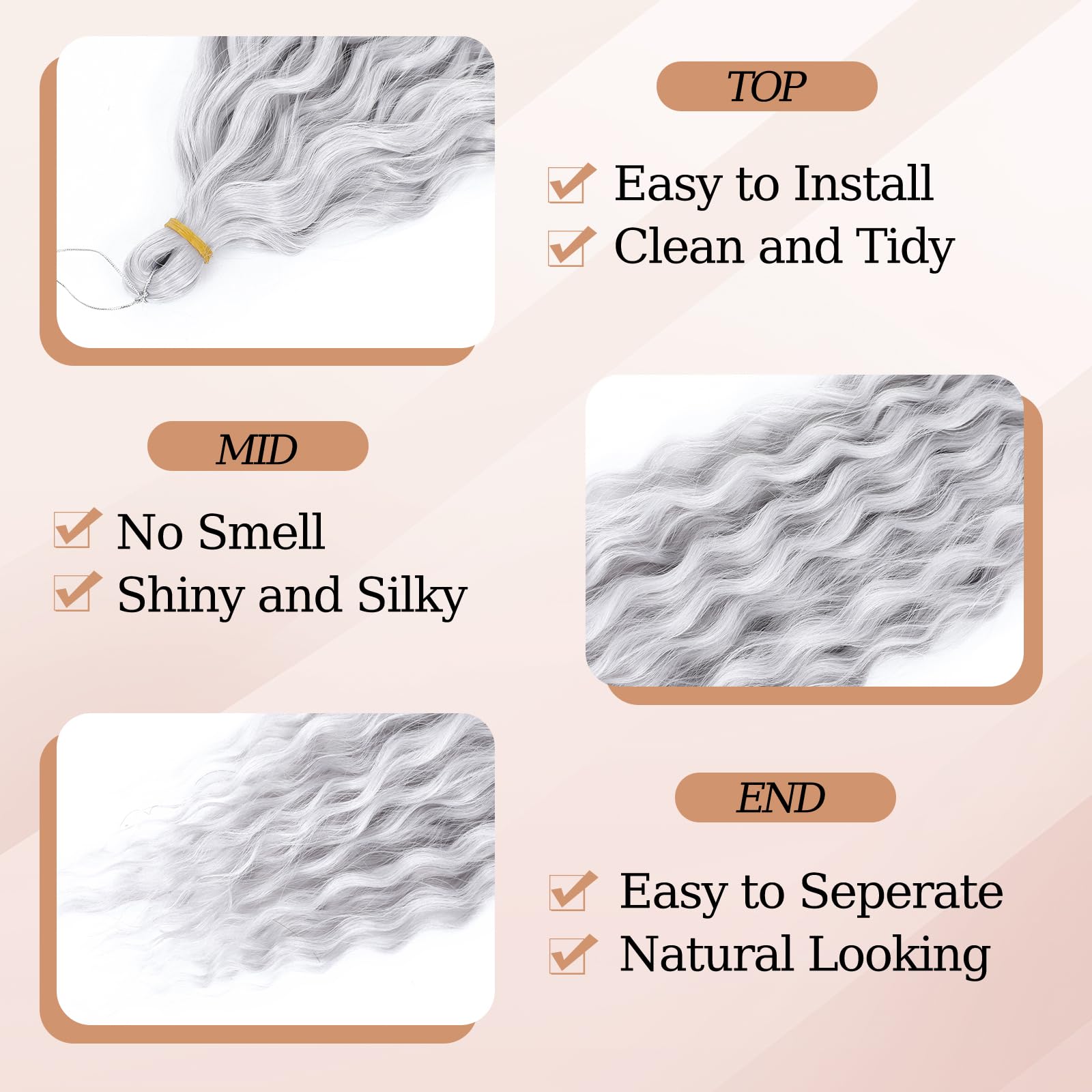 TAOYEMY Deep Wave Crochet Curly Braiding Hair 16 Inch 6 Packs Ocean Wave Crochet Hair Extensions Synthetic Curly Crochet Hair For Women (Grey - Image 3