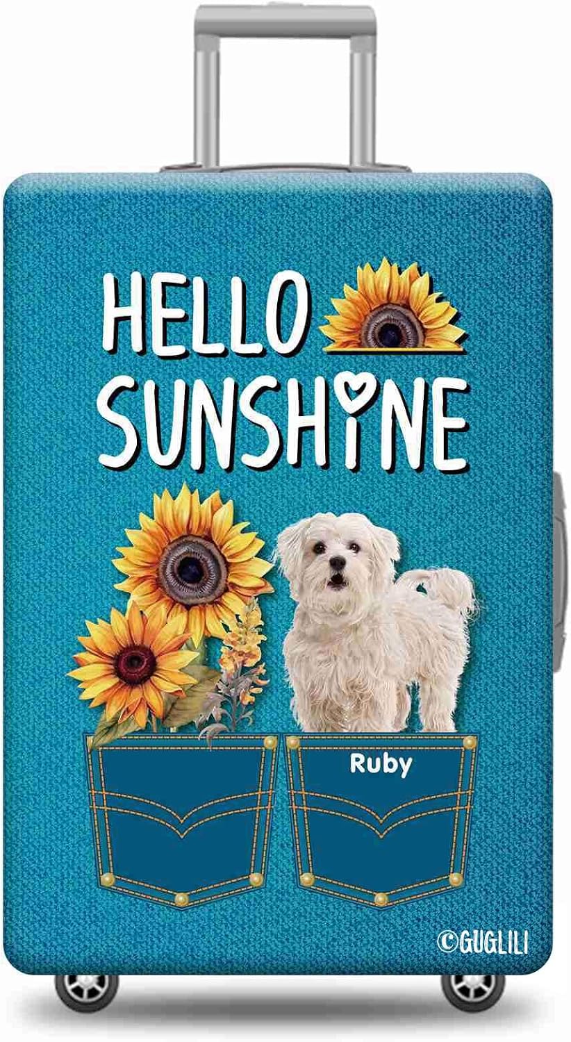 Hello Sunshine Labradoodle Suitcase Cover Sunflowers Dog Jeans Print Travel Luggage Cover Custom Baggage Protector Fits 18-32 Inch Style 1