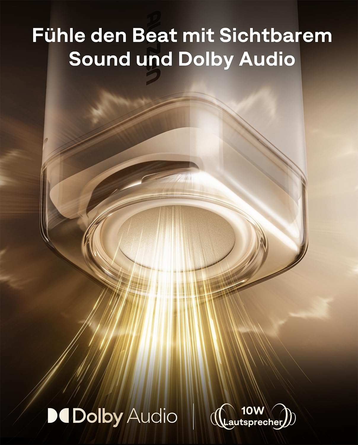 Aurzen Boom Air Mini Beamer mit Google TV & Netflix, 4K, USB-C, Dolby Audio, WiFi, Bluetooth, TOF Autofokus, Drehbarer Ständer, Cremeweiß