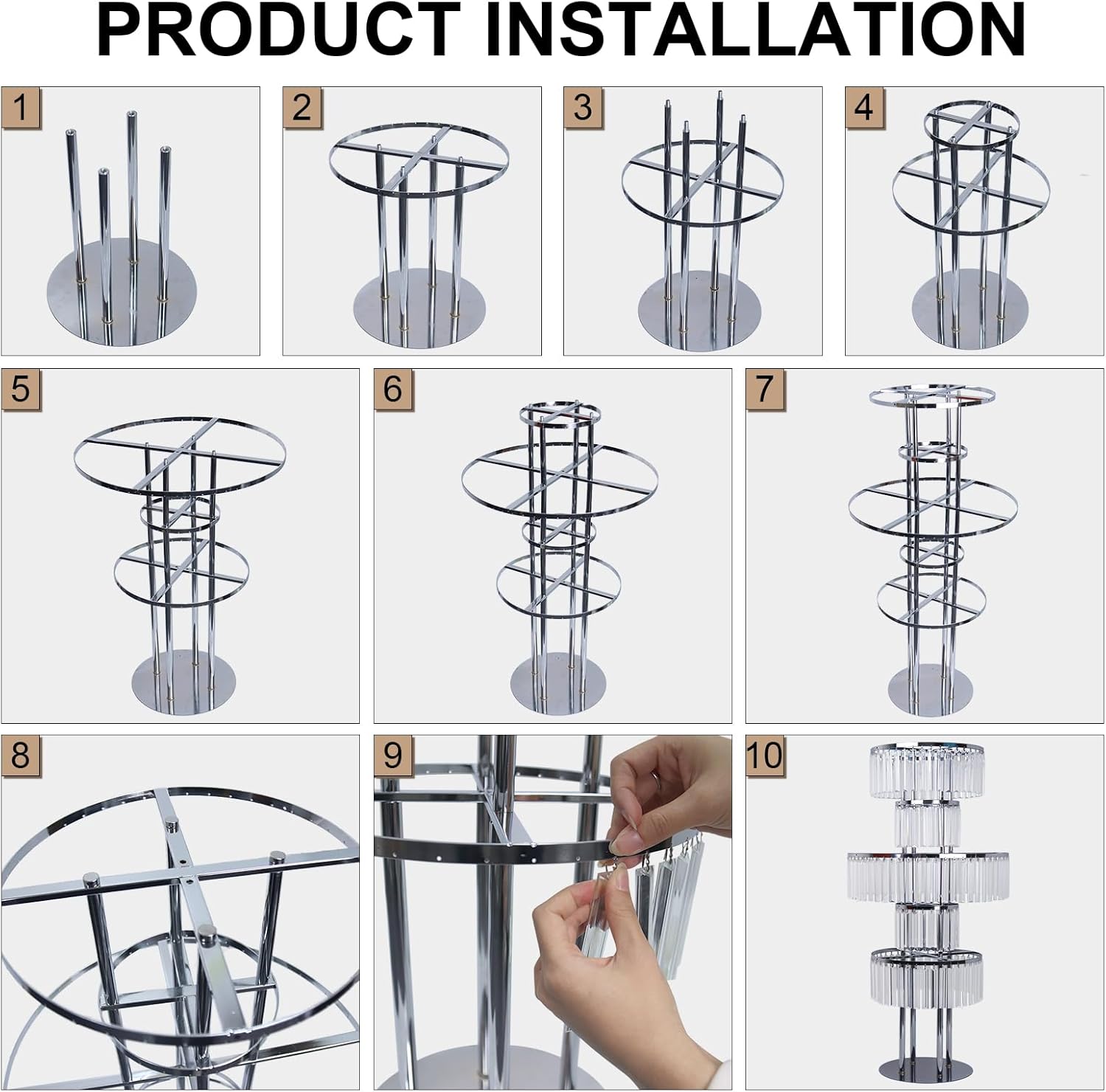 2PCS Wedding Flower Stand Centerpieces/Sparkling Genuine Crystal Pendants - 5-Tier Heavy-Duty Chandelier Base for Banquet Aisle/T-Stage, Not Acrylic