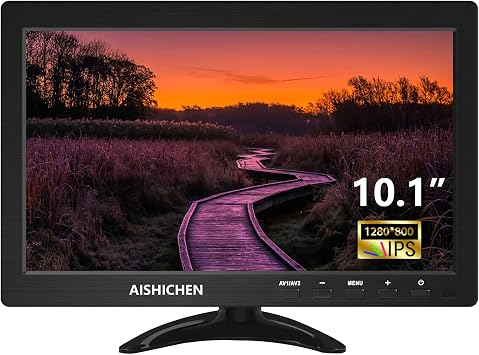 AISHICHEN 10.1 Inch Small Monitor, Raspberry Pi Display Built-in Speakers, Mini Screen1280 x 800, HDMI Monitor 60 Hz, 5ms, IPS Screen Display w/Remote Control, HDMI VGA AV BNC Input10.1-1280x800P