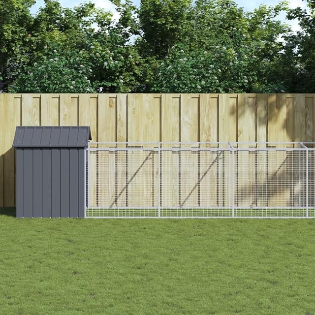 Foto 2 de 8 de vidaXL Caseta Perros con tejado Acero galvanizado Gris 117x813x123 cm