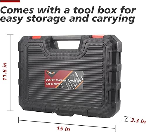 Miniatura 9 de Kit de reparación de roscas, kit de helicoidales métricas de 131 piezas en M5 M6 M8 M10 M12 con brocas HSS, roscas, insertos roscados, instalación