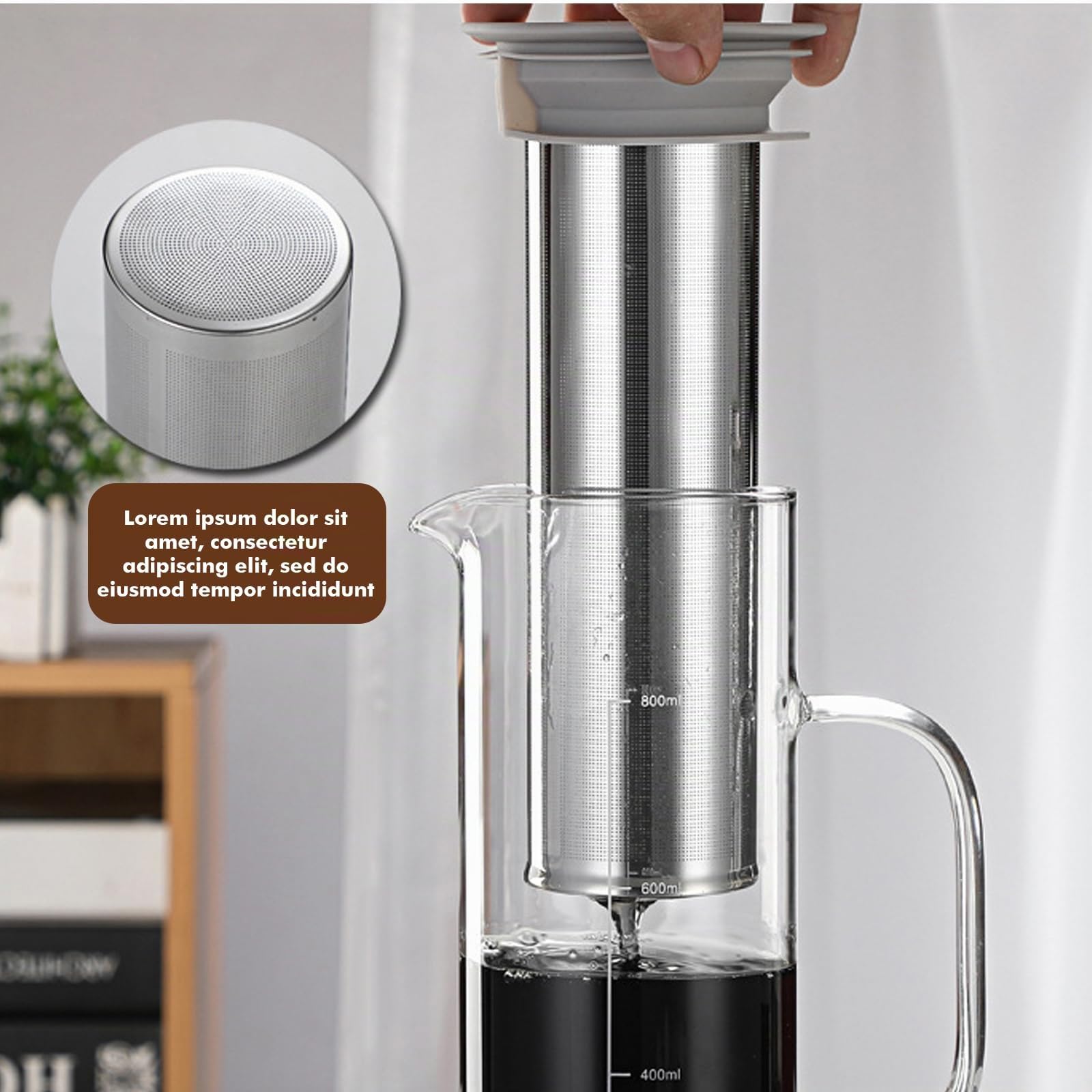 Cold Brew - Cafetera de 800 ml, cold brew coffee maker, cafetera Cold Brew, tapa con asa y filtro de acero inoxidable, apta para actividades al aire libre, portátil, para café helado, té helado