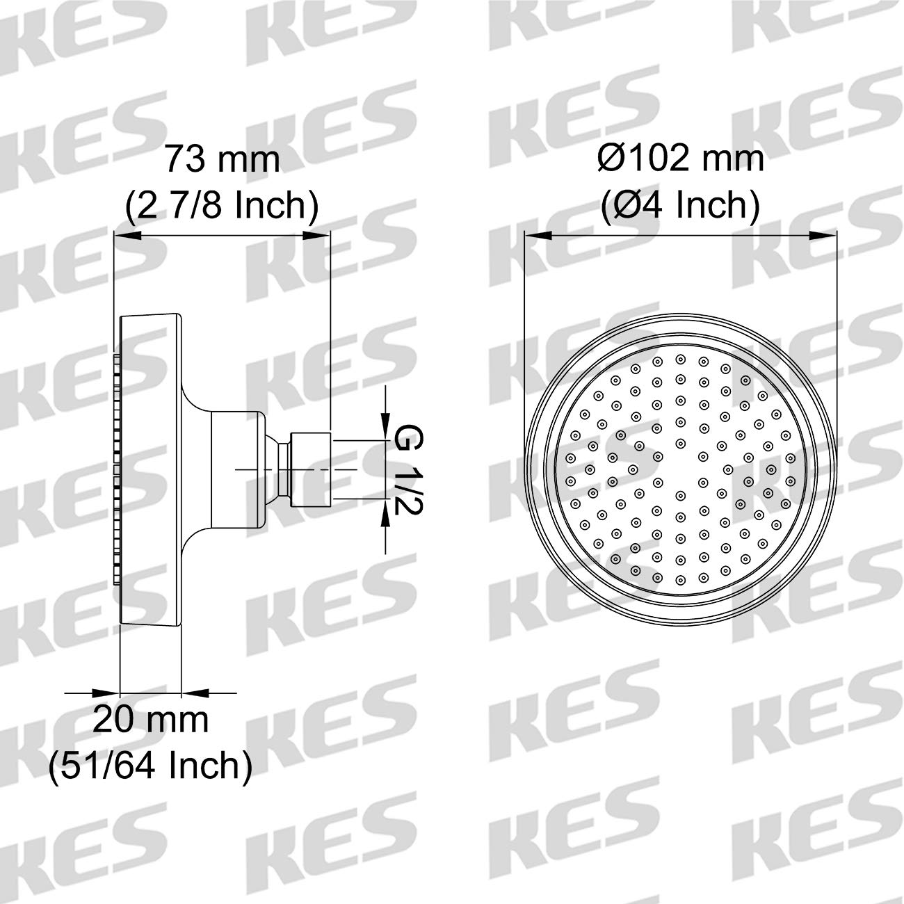 KES Regendusche Duschkopf Solardusche Brausekopf Duschbrause Dusche Ersatz Kopfbrause Regenduschkopf Rund Einbauduschkopf Schwenkbar Anti-Kalk-Düsen Poliert Chrom, J335S4-CH