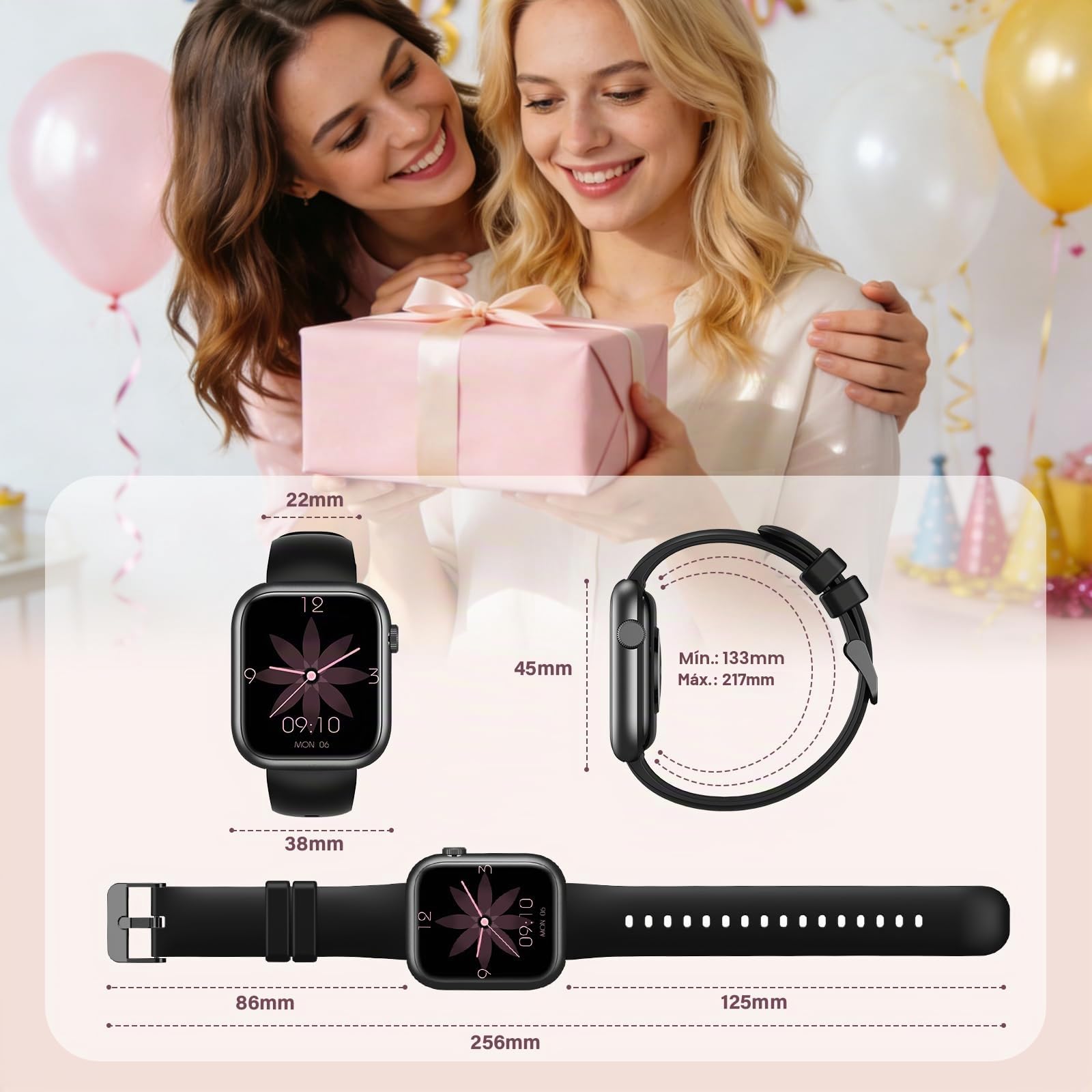 SLOKSFil Reloj Inteligente Mujer, 1.85" Smartwatch con Esfera IA, Pulsómetro 24/7, SpO2, IA Q&A, Sueño Rastreador,110+ Deportes, Rastreador Fitness con Podómetro para iOS Android (Negro)