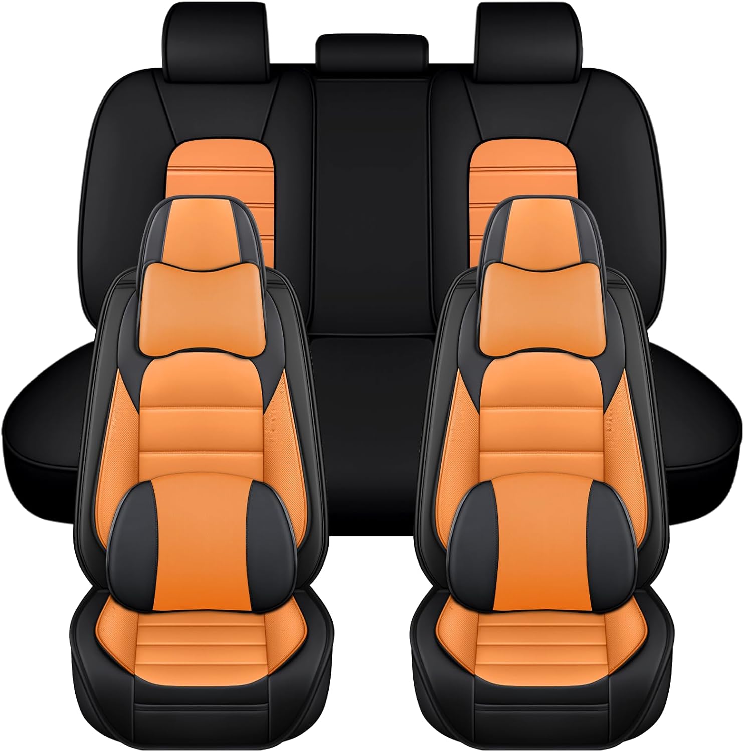 Seat Covers for Subaru Crosstrek 2016-2025 Premium Leather Car Seat Cover Compatible Airbag Seat Protector Waterproof Luxury Auto Seat Covers(Black&Orange,Full Set with Pillow)