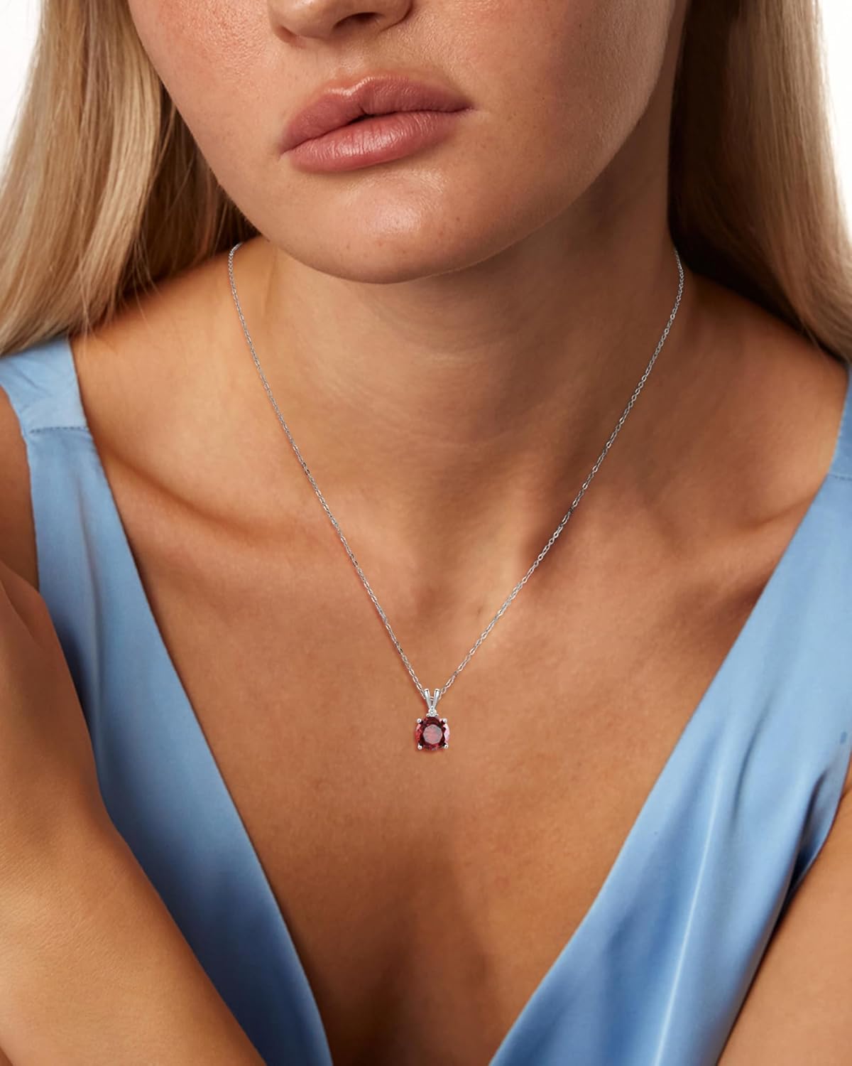 8mm Round Cubic Zirconia Sterling Silver Necklace Dainty Necklace Birthstone Jewelry Pendant Necklaces for Women - Image 3