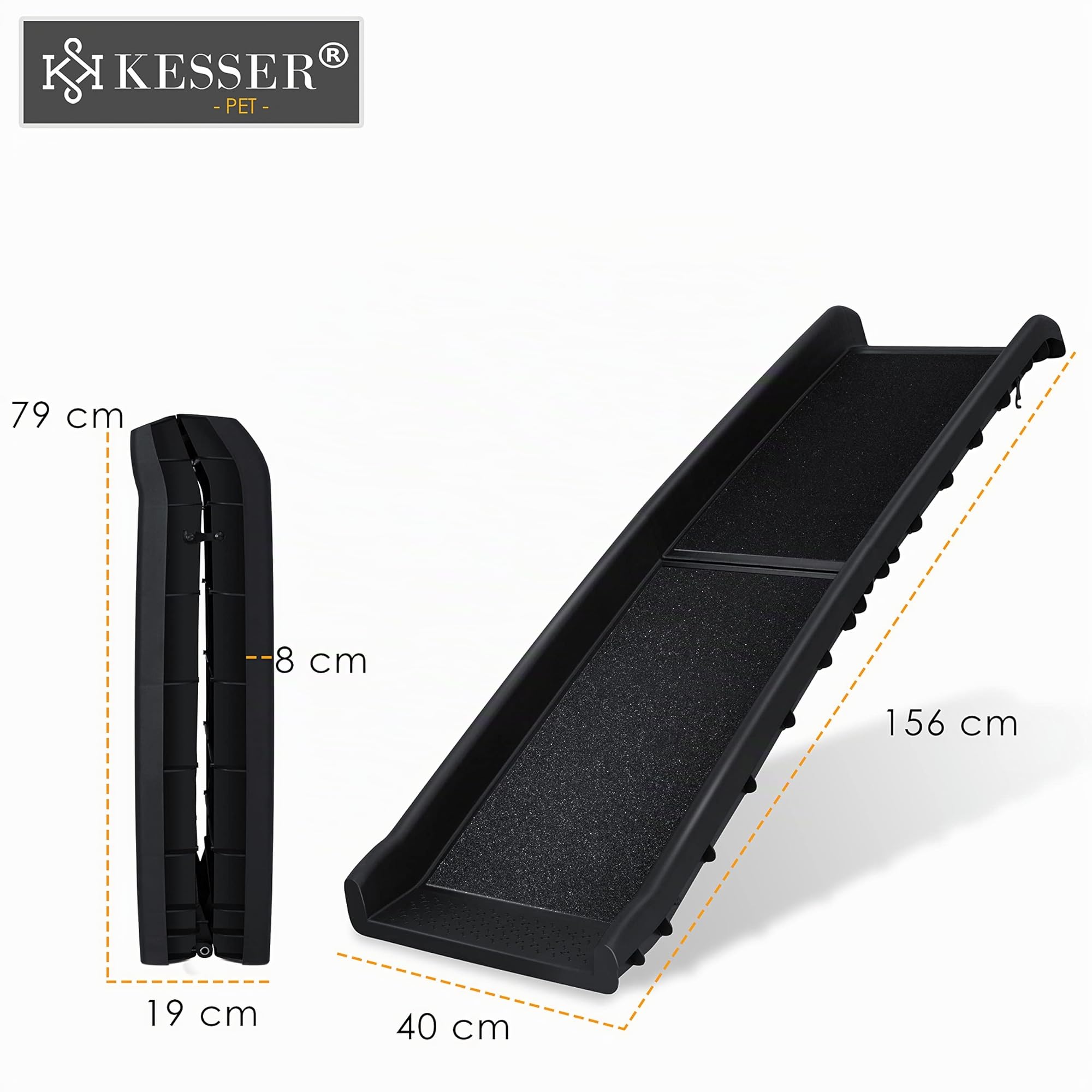KESSER® Rampa per cani Gradini per cani Rampa per auto per cani Rampa per bagagliaio pieghevole per animali domestici aiuto per l'accesso per bagagliaio, fino a 90 kg, Nero